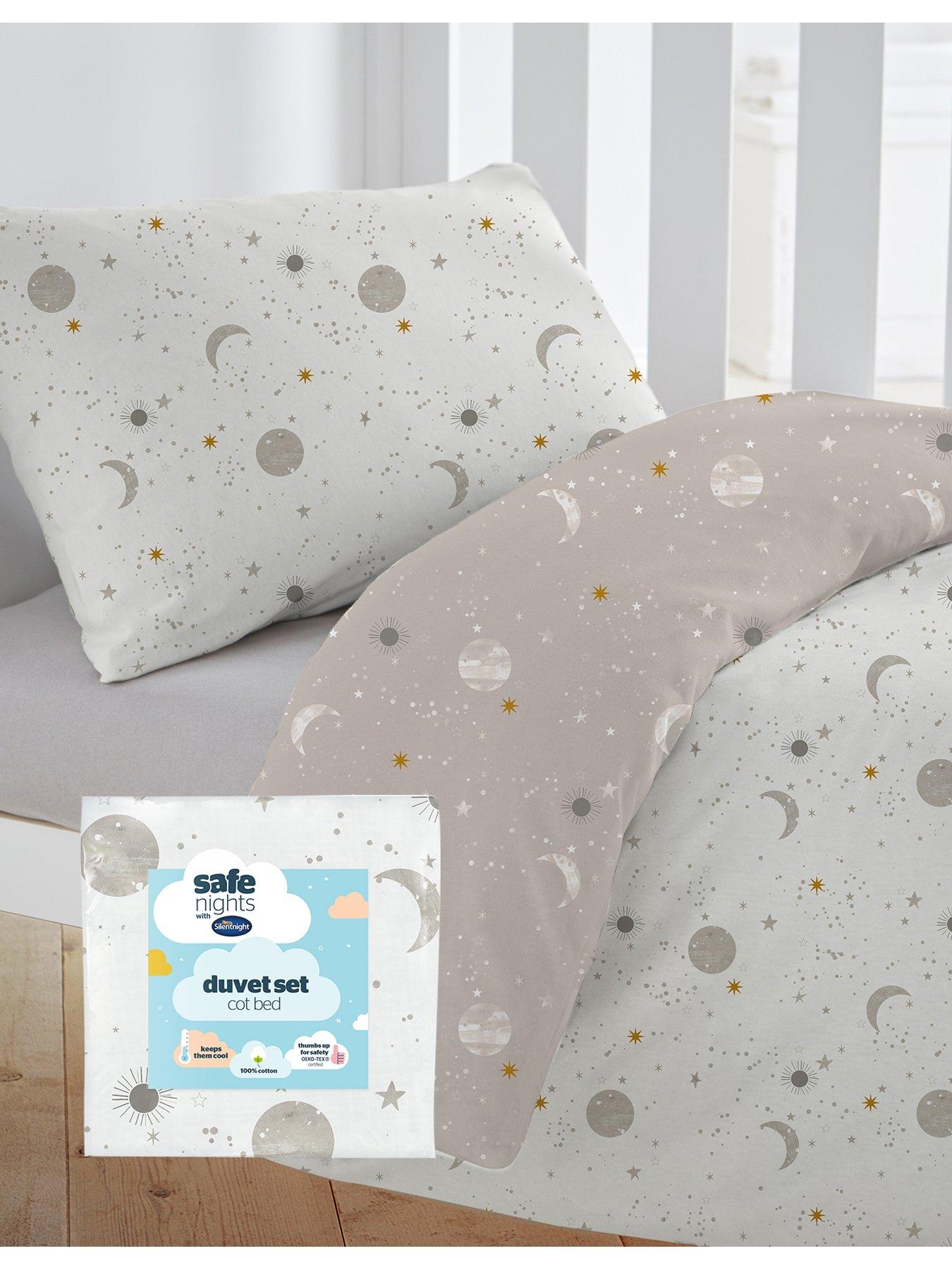 Image 1 of 7 of Silentnight Safe Nights 100% Cotton Cot Bed Duvet Cover Set - Celestial Moon &amp; Stars Print