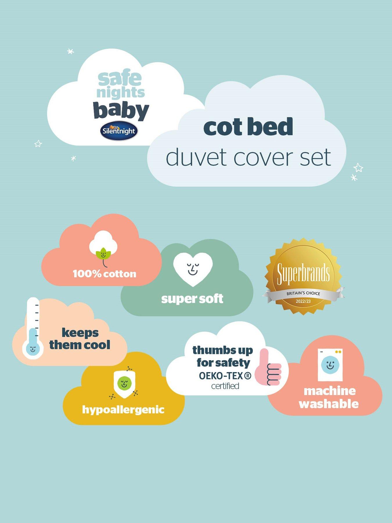 Image 7 of 7 of Silentnight Safe Nights 100% Cotton Cot Bed Duvet Cover Set - Celestial Moon &amp; Stars Print