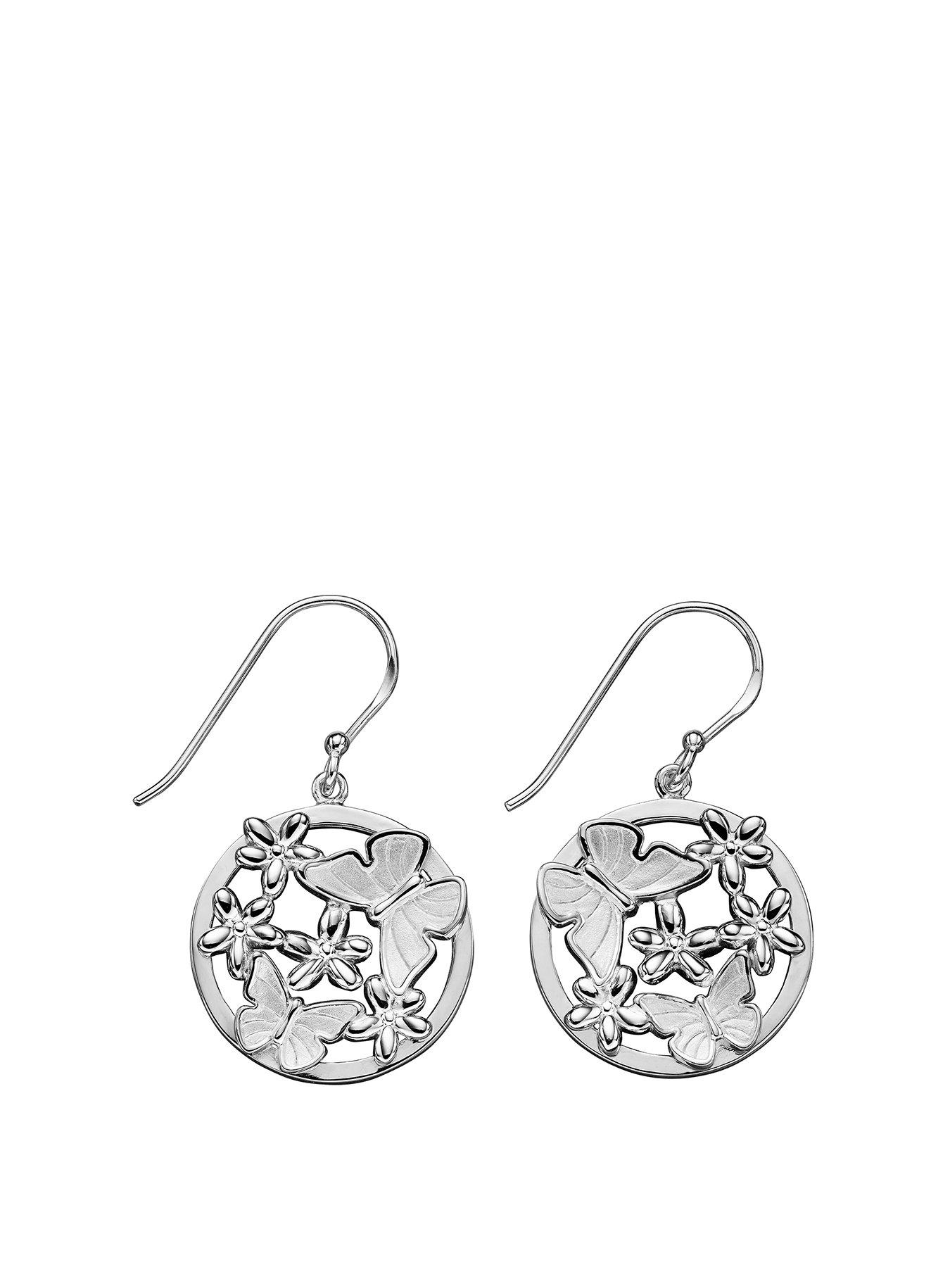 Product photograph of The Love Silver Collection Cutot Buttrfly Flwr Earrings from very.co.uk