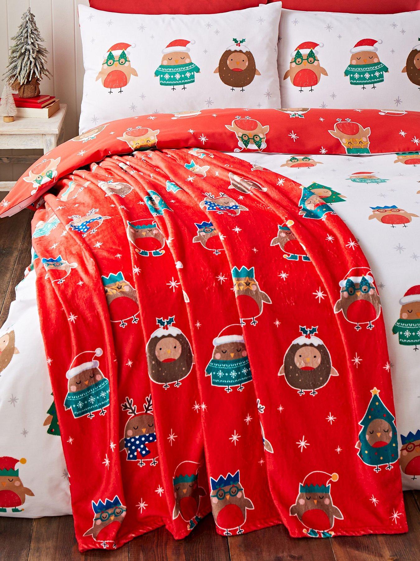 Product photograph of Catherine Lansfield Christmas Party Robins Throw 130 X 170cm - White from very.co.uk