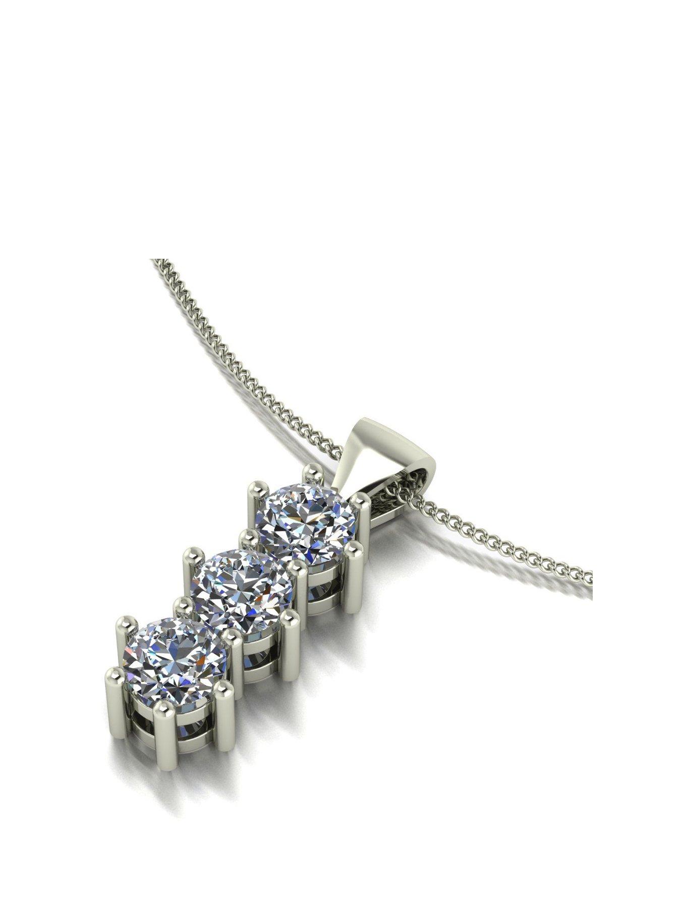 Moissanite 9ct White Gold 3/4ct total Moissanite Trilogy Pendant and Chain