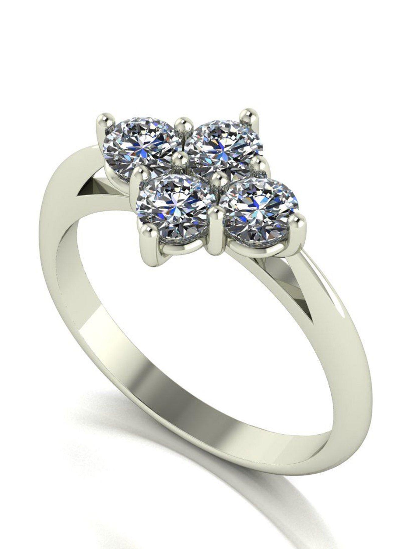 undefined 9ct White Gold 1ct total Round Brilliant 4 Stone Moissanite Ring