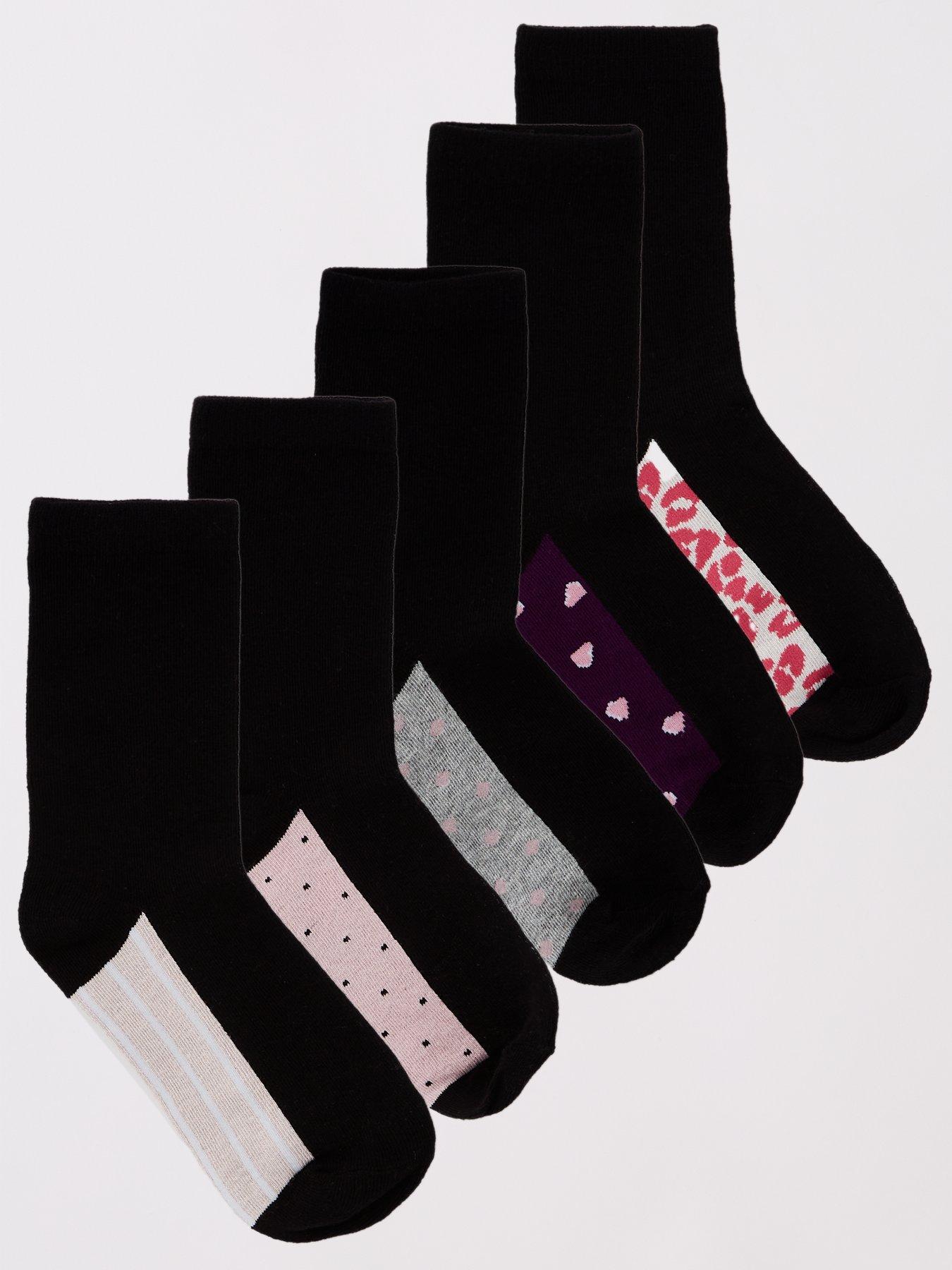 undefined 5Pk Printed Ankle Socks - black