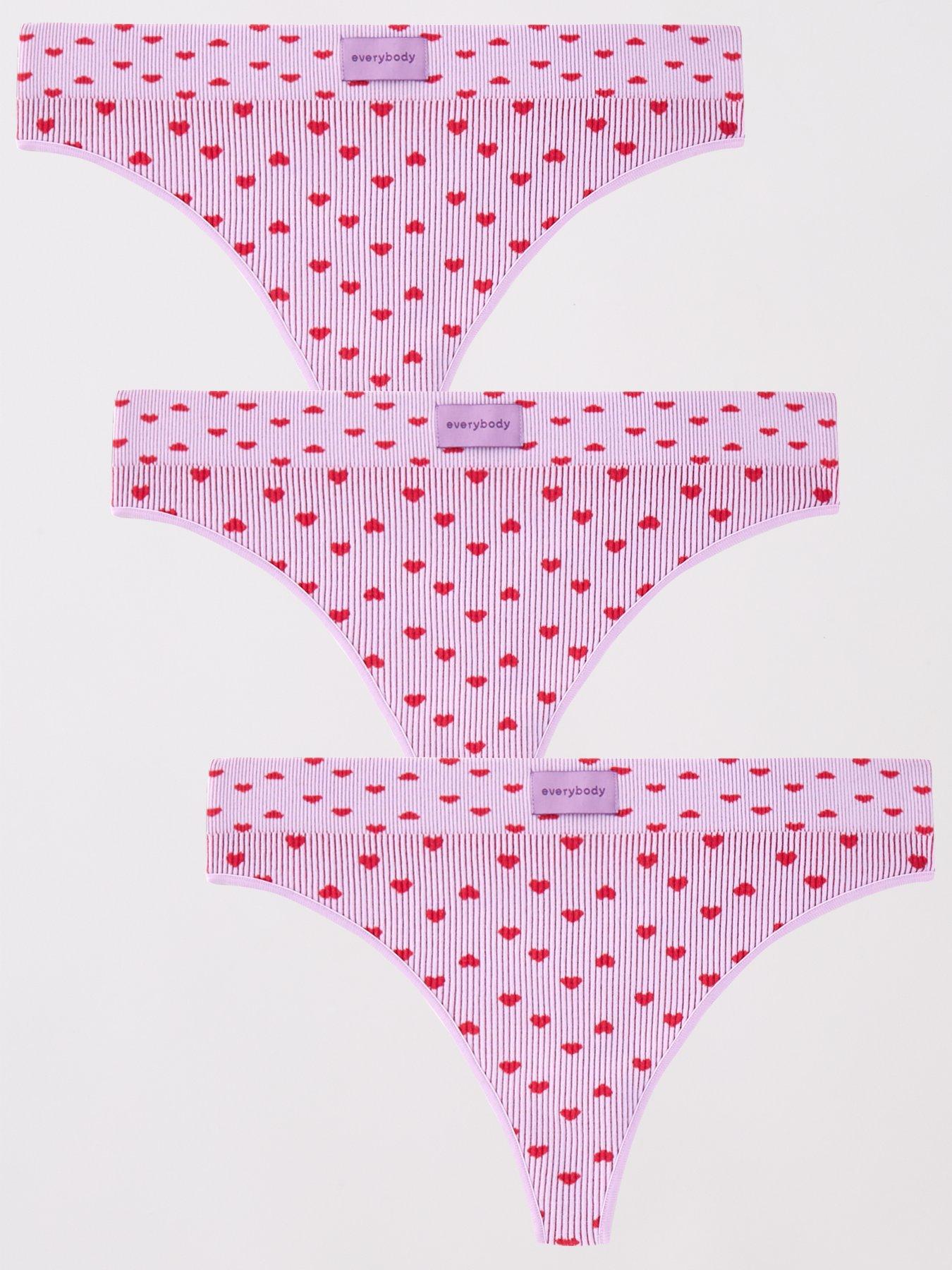 undefined 3pk Printed Seamless Ribbed Thongs - Pink