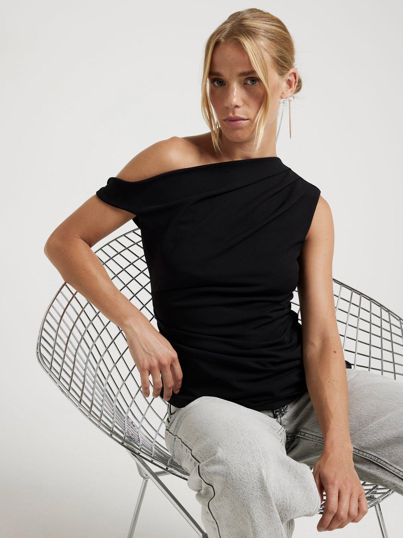 undefined Asymmetric Twist Drape Top - Black
