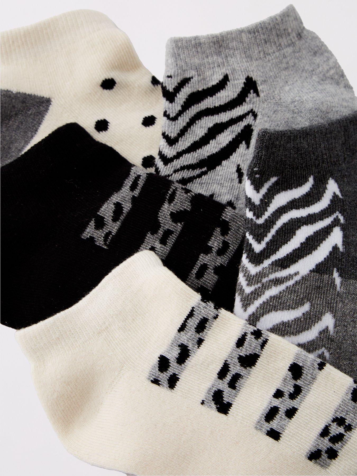 Image 4 of 4 of Everyday 5Pk Print Mono Animal Trainer Liner Socks - Multi