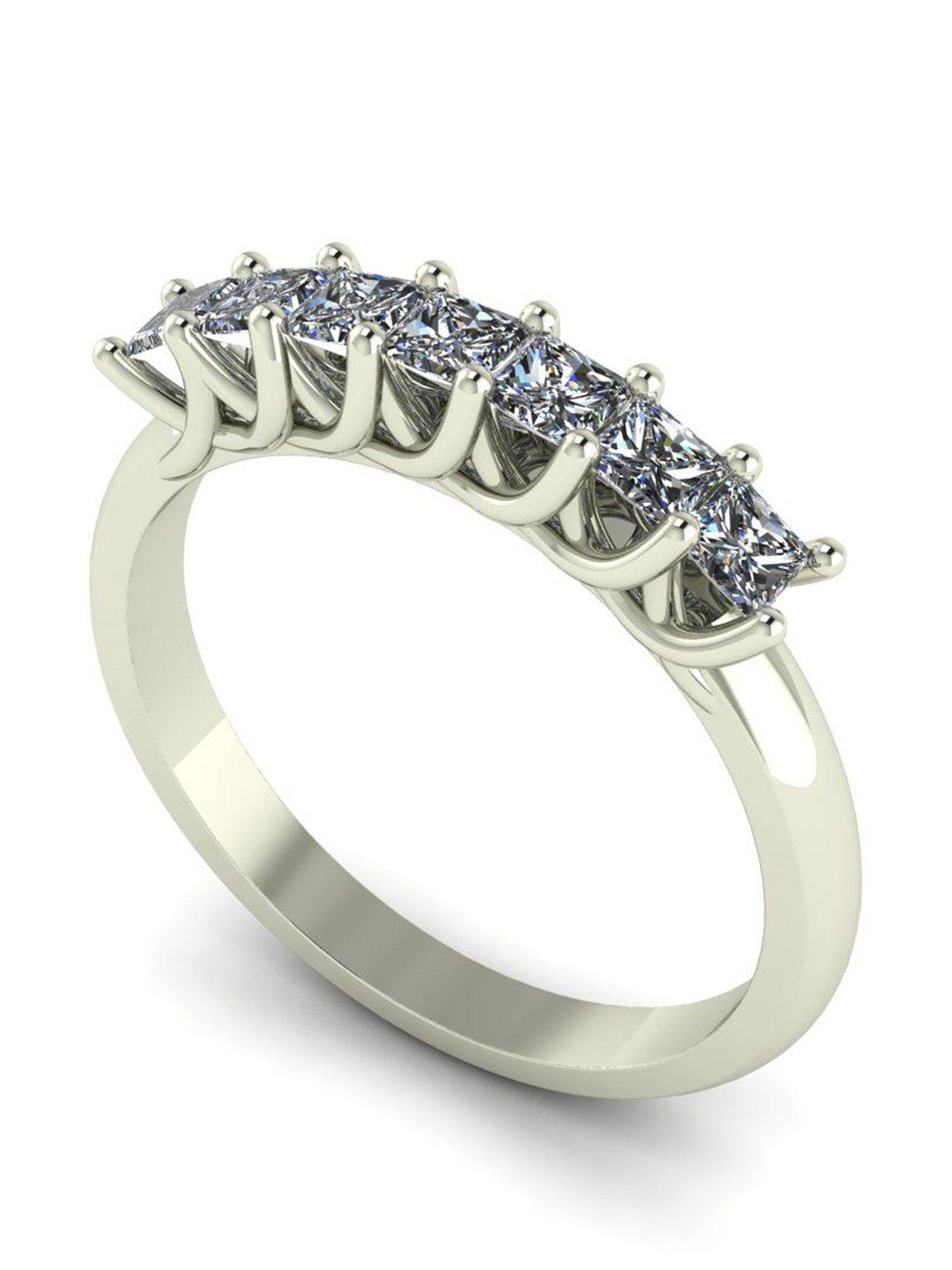 Product photograph of Moissanite 9ct White Gold 7 Stone 0 85ct Total Square Brilliant Moissanite Eternity Ring from very.co.uk