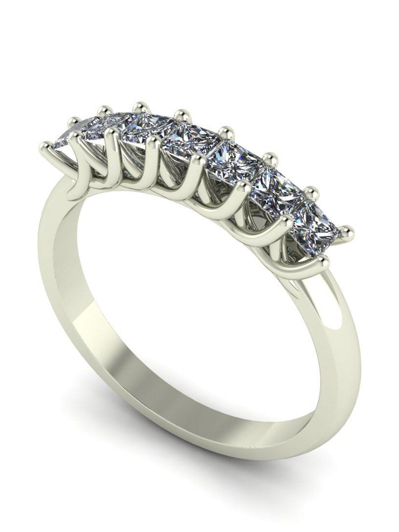 undefined 9ct White Gold 7 Stone 0.85ct total Square Brilliant Moissanite Eternity Ring