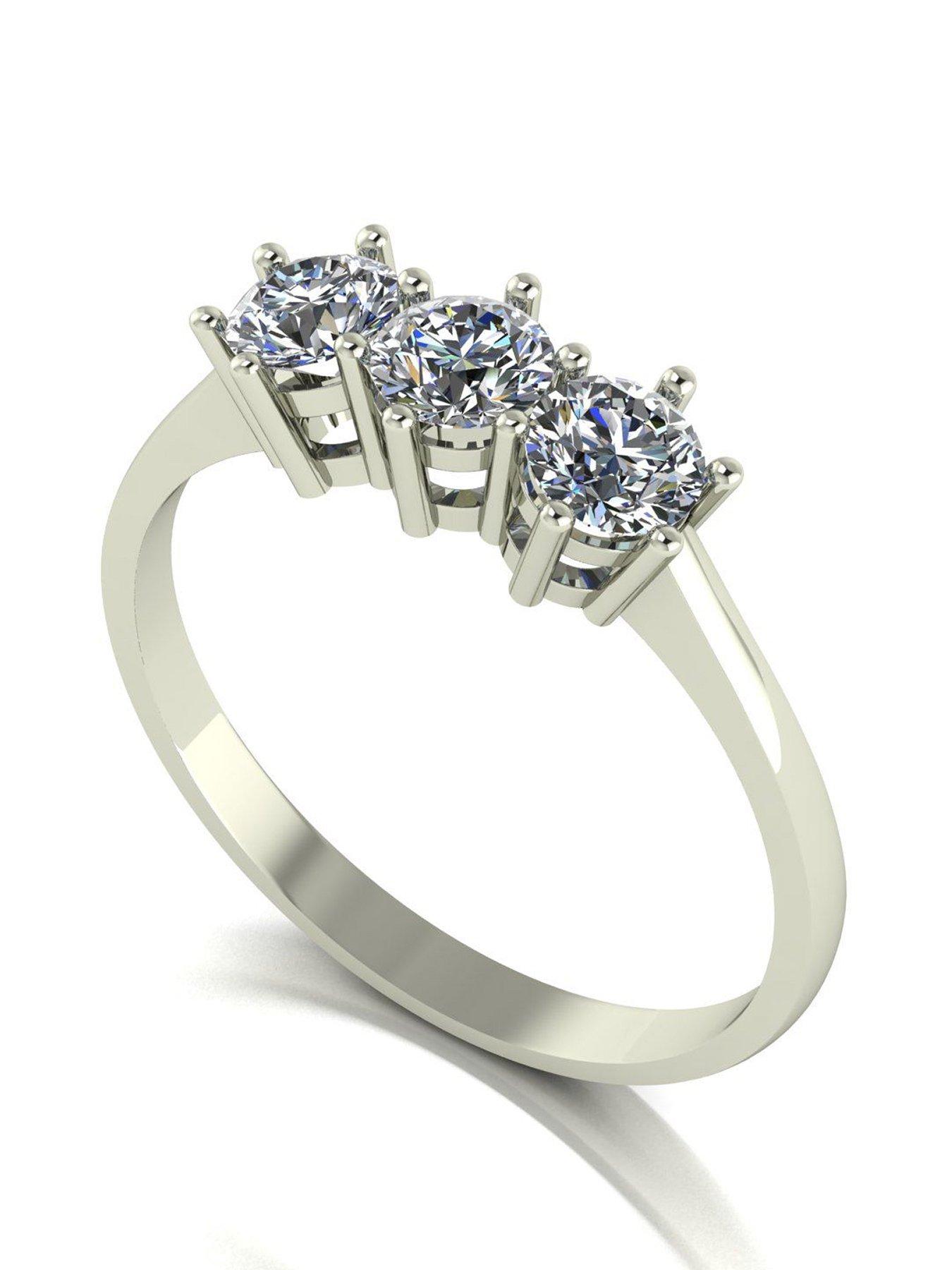 undefined 9ct White Gold 3/4ct Moissanite Trilogy Ring
