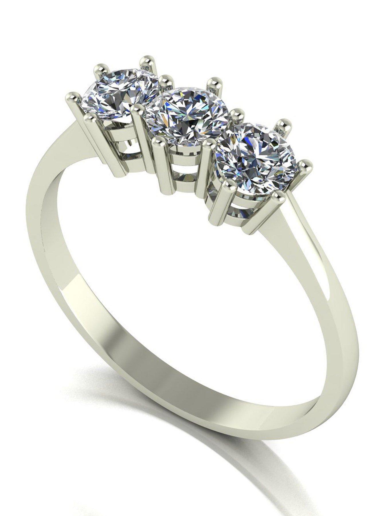 Moissanite 9ct White Gold 3/4ct Moissanite Trilogy Ring