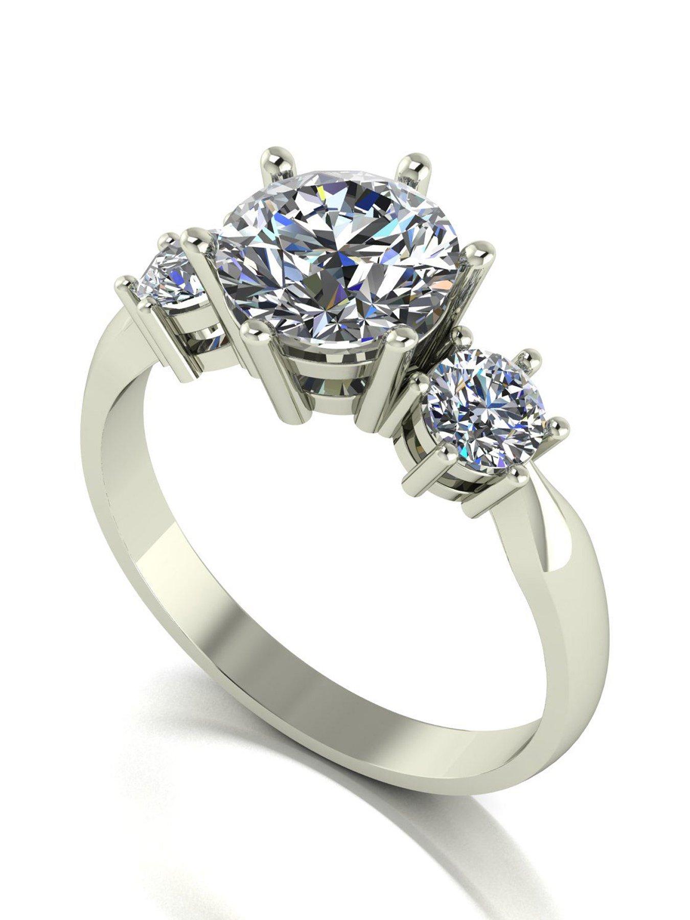 undefined 9ct White Gold 1.75ct total 3 Stone Moissanite Solitaire Ring