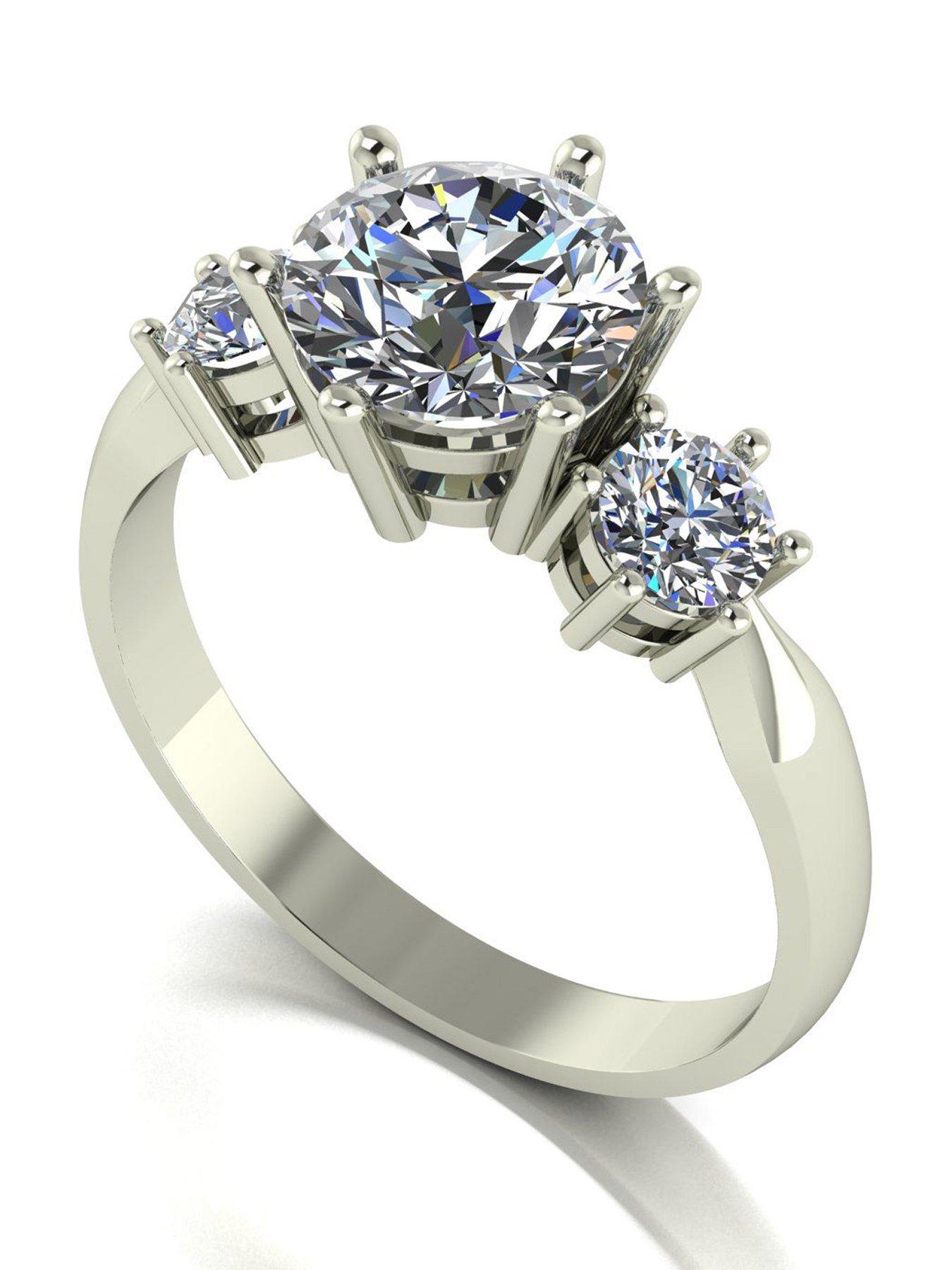 Moissanite 9ct White Gold 1.75ct total 3 Stone Moissanite Solitaire Ring