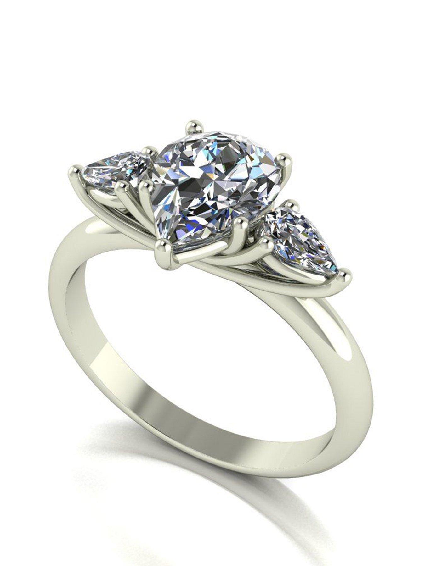 Moissanite 9ct White Gold 2ct total Pear Shaped Trilogy Ring