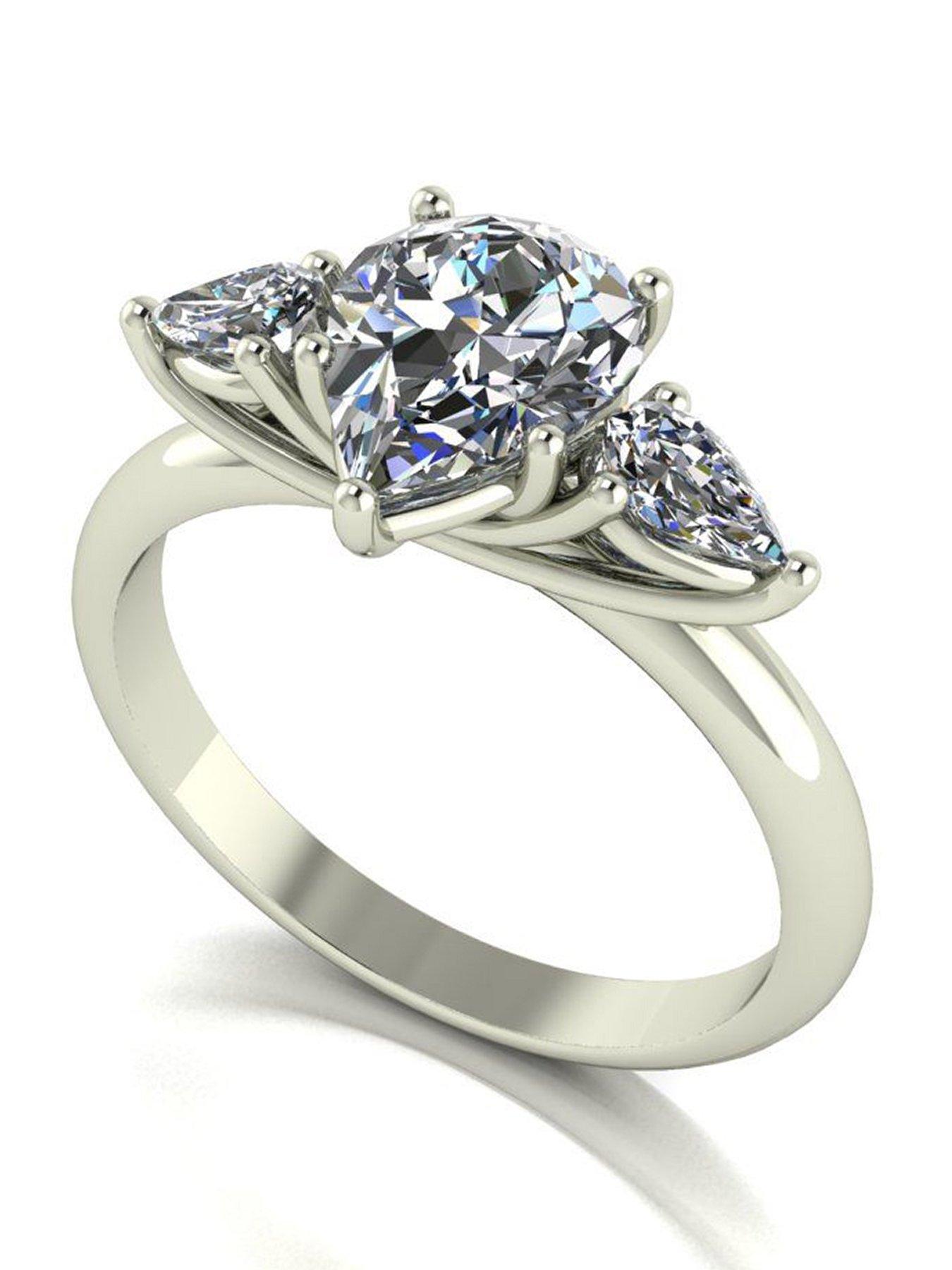 Image 1 of 6 of Moissanite 9ct White Gold 2ct total Pear Shaped Trilogy Ring