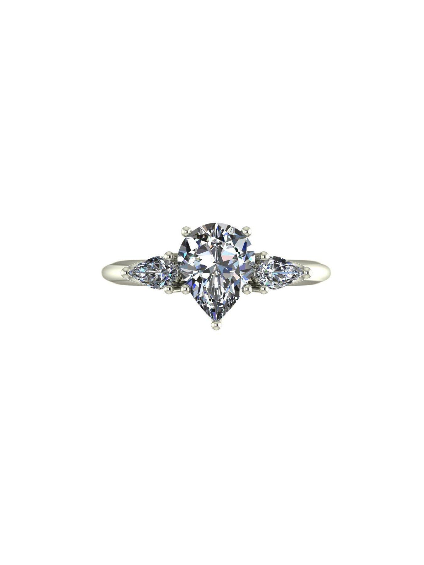 Image 2 of 6 of Moissanite 9ct White Gold 2ct total Pear Shaped Trilogy Ring