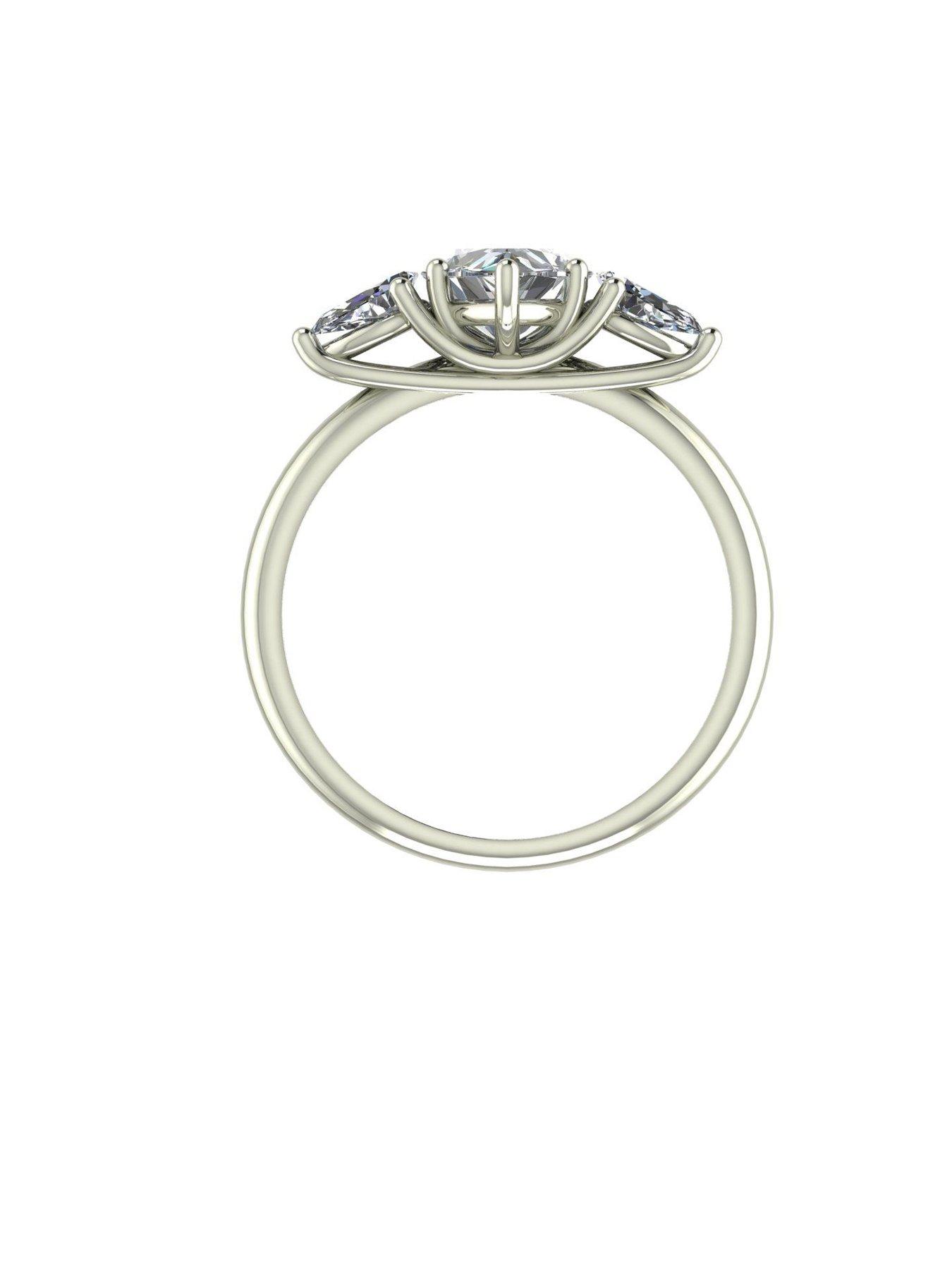 Image 3 of 6 of Moissanite 9ct White Gold 2ct total Pear Shaped Trilogy Ring