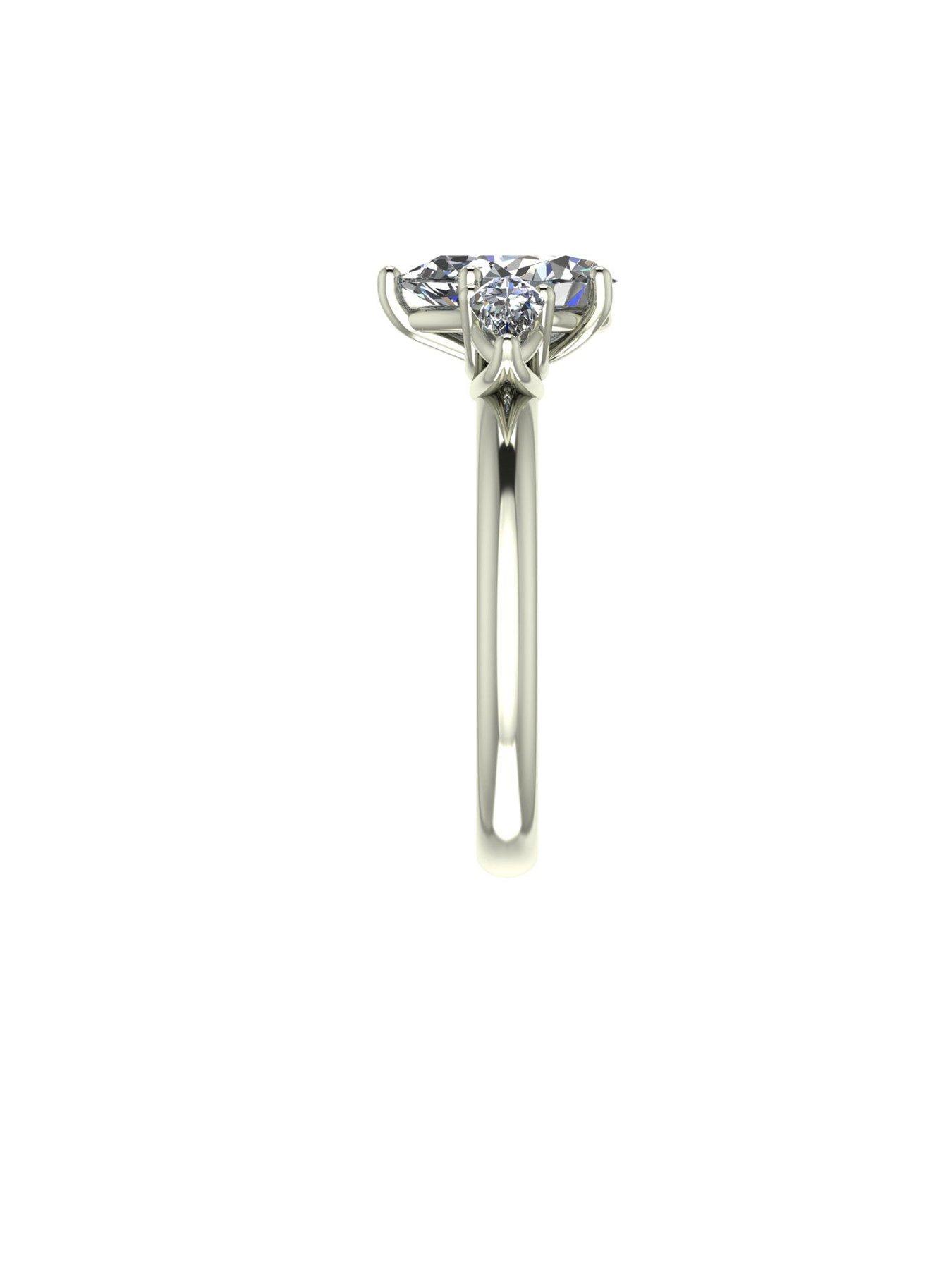 Image 4 of 6 of Moissanite 9ct White Gold 2ct total Pear Shaped Trilogy Ring