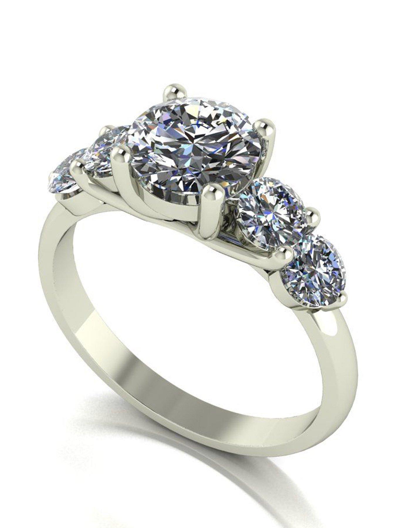 Product photograph of Moissanite 9ct White Gold 2 25ct Total 5 Stone Moissanite Solitaire Ring from very.co.uk