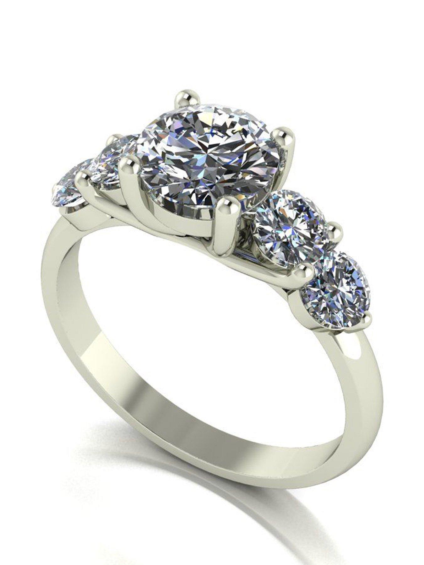 undefined 9ct White Gold 2.25ct total 5 Stone Moissanite Solitaire Ring