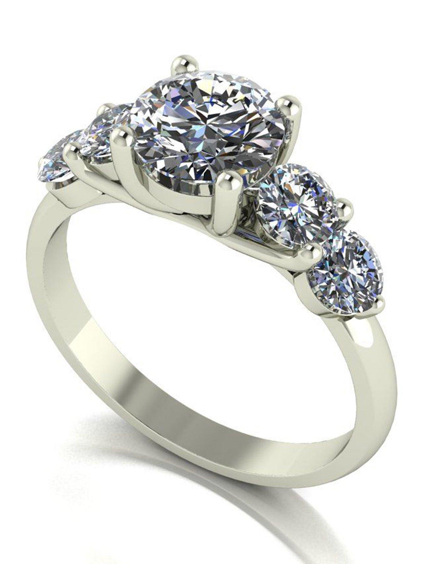 Moissanite 9ct White Gold 2.25ct total 5 Stone Moissanite Solitaire Ring