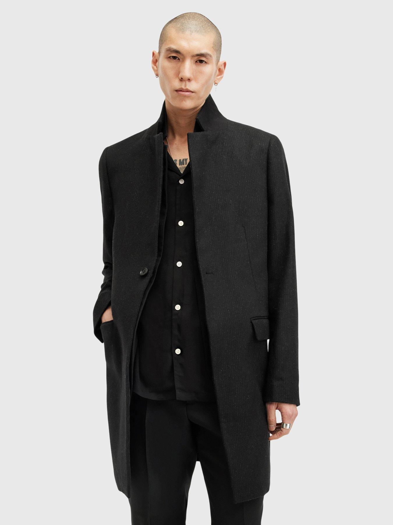 undefined Wixx Pinstripe Wool Overcoat - Black