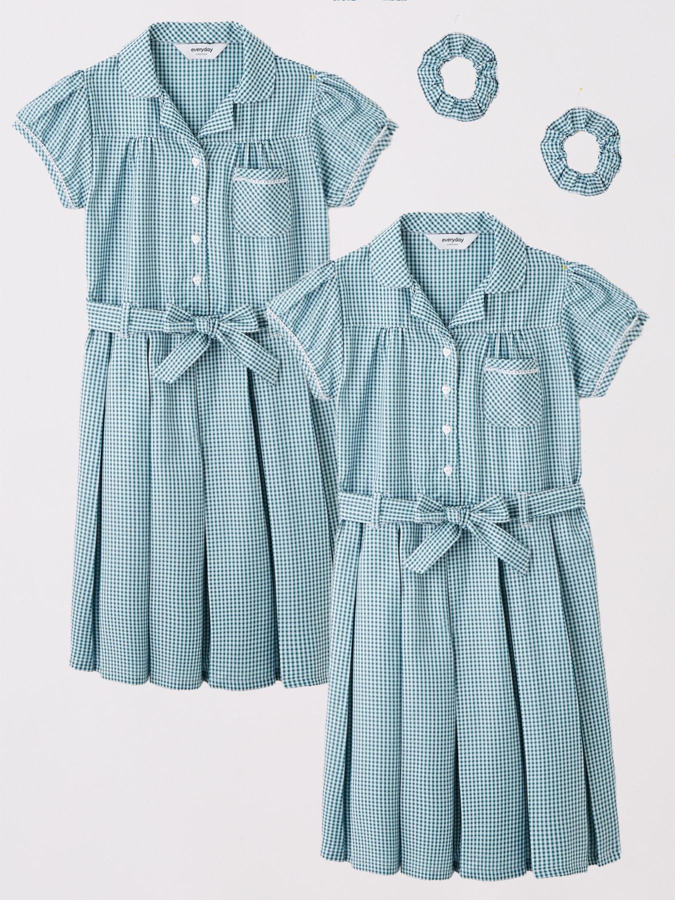 undefined Girls 2 Pack Water-Repellent Gingham School Summer Dress - Green