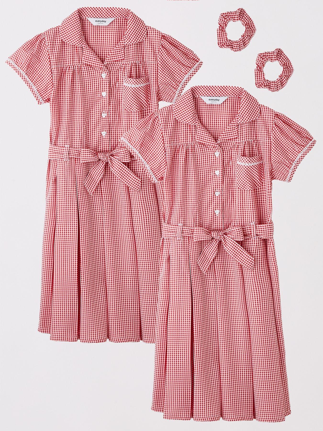 undefined Girls 2 Pack Gingham Water-Repellent School Summer Dress - Red