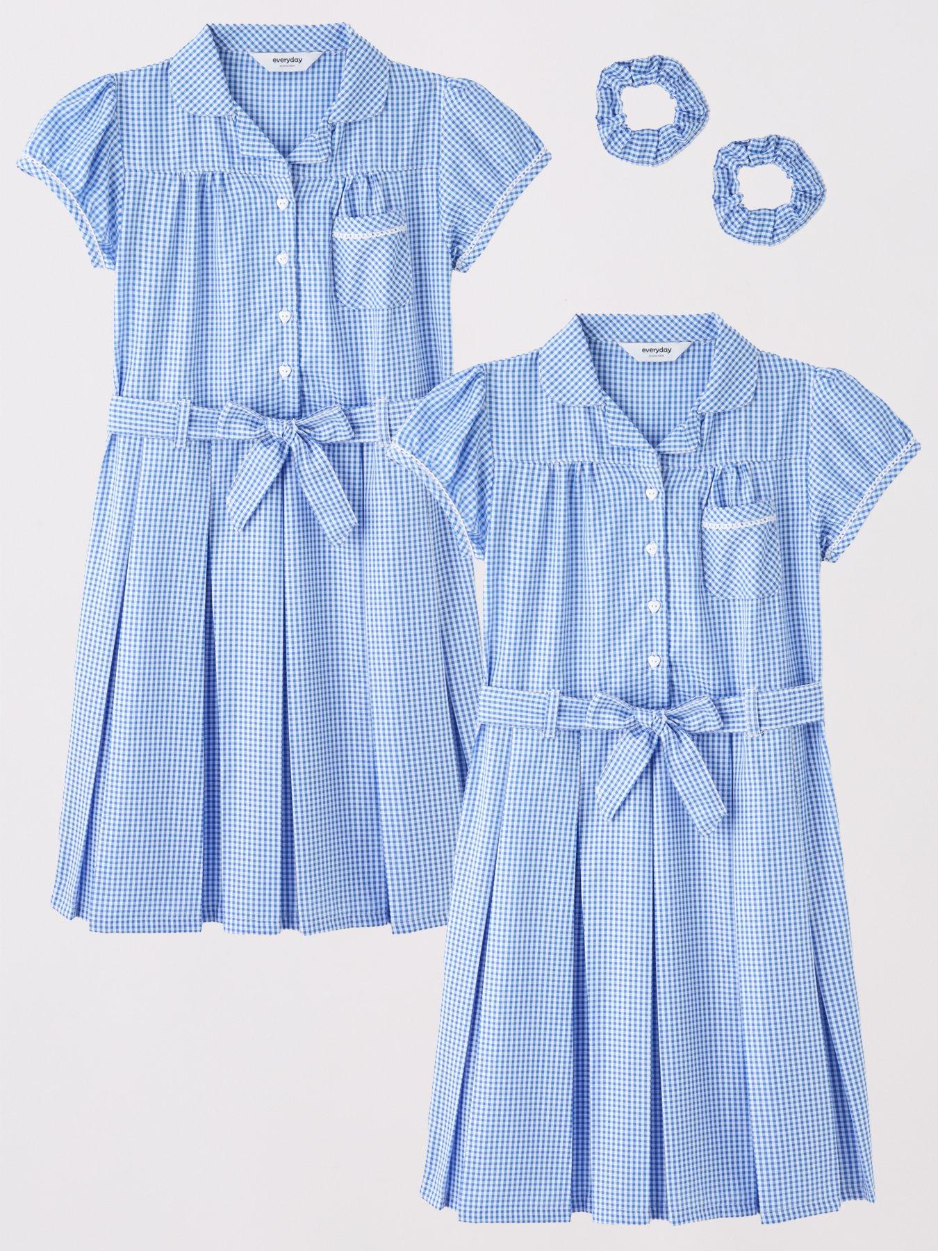 undefined Girls 2 Pack Water-Repellent School Summer Gingham Dress - Blue