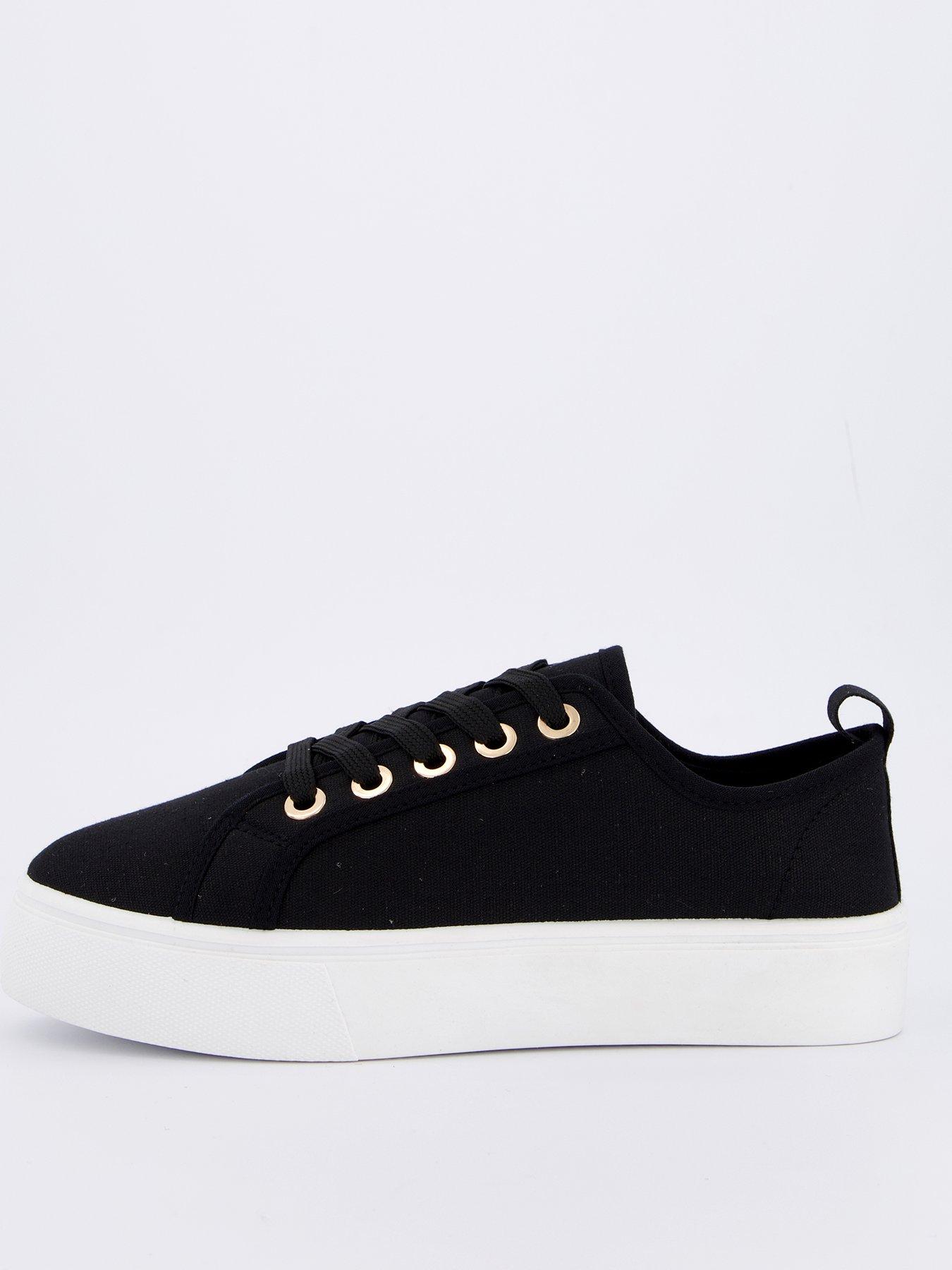 undefined Standard Canvas Lace Up Platform Trainer - Black/White