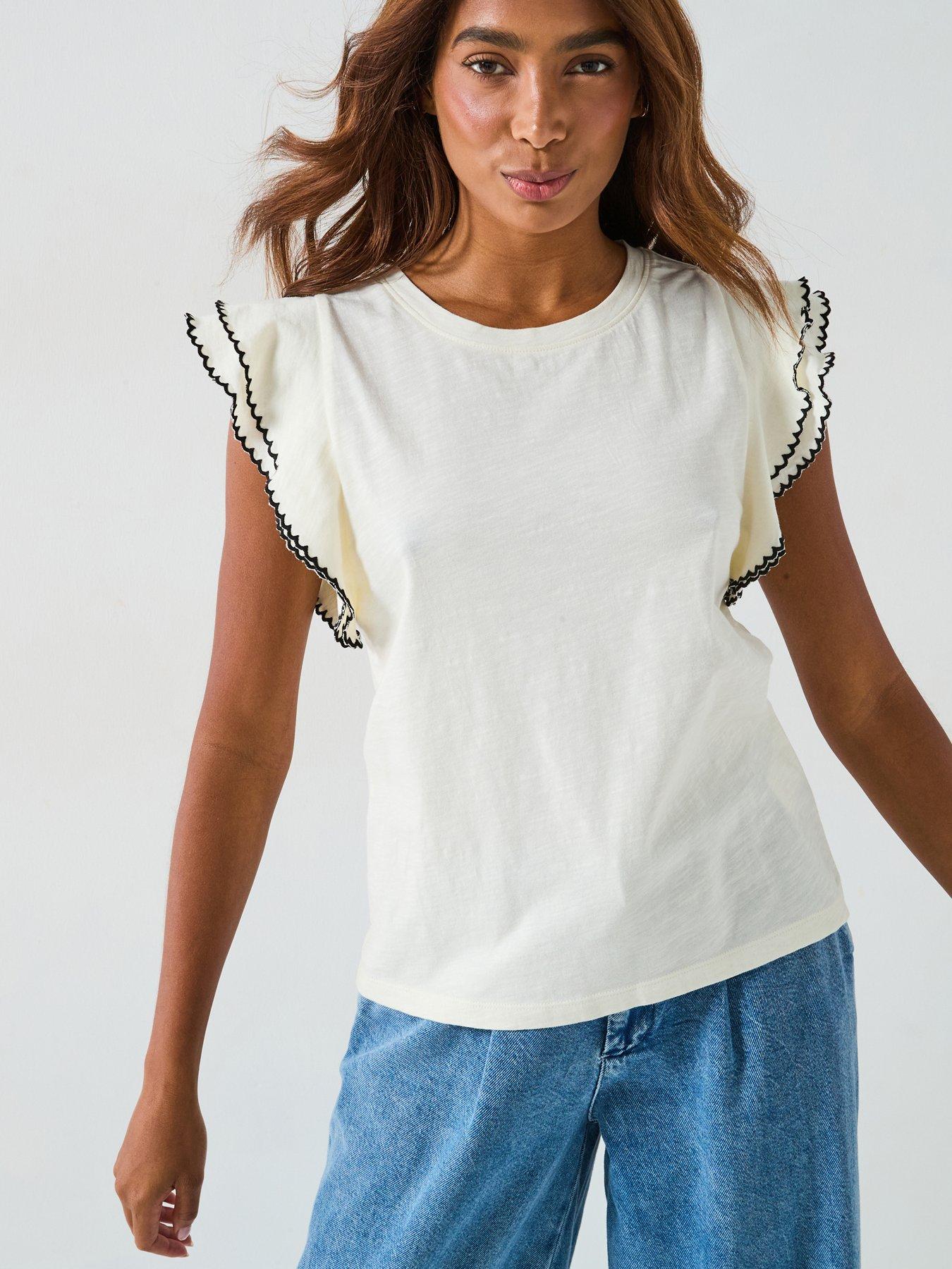 undefined Frill Detailed Shoulder - Cream
