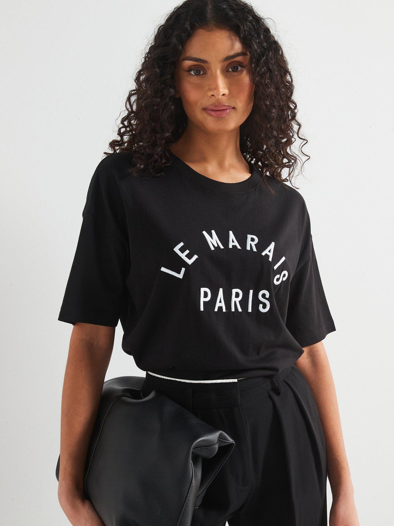 undefined Paris Embroidered T-Shirt - Black