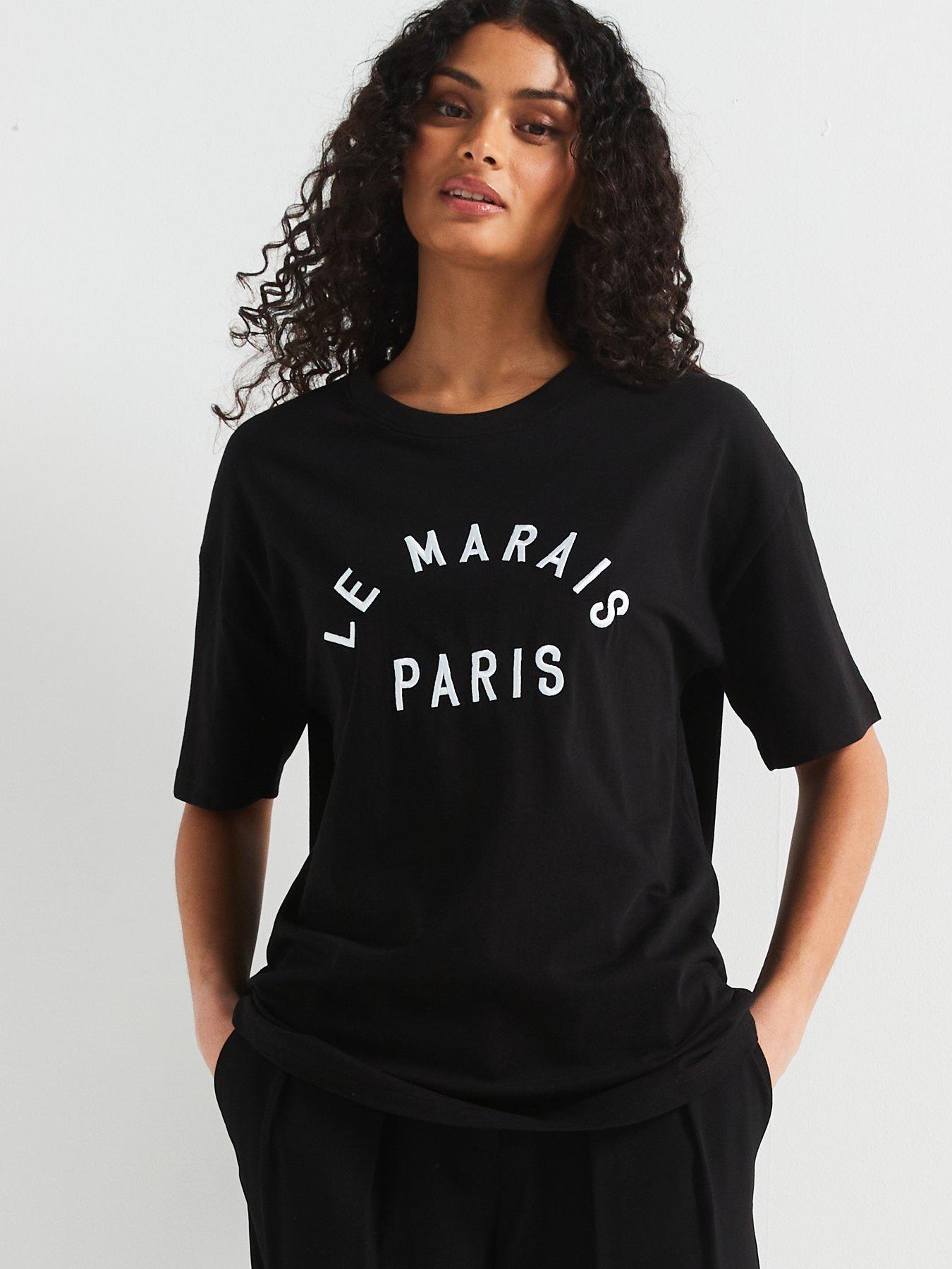 Image 4 of 6 of V by Very Paris Embroidered T-Shirt - Black