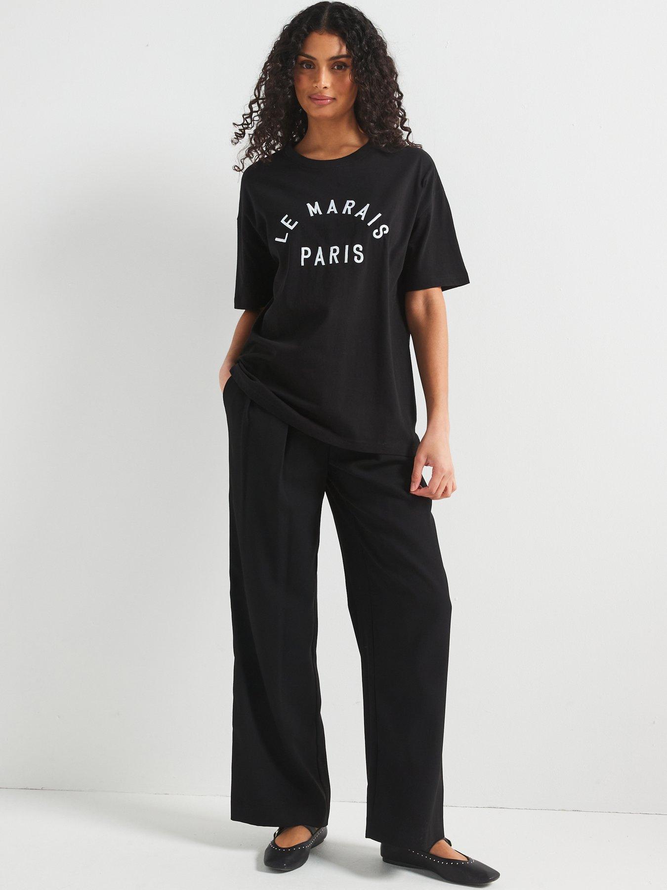 Image 6 of 6 of V by Very Paris Embroidered T-Shirt - Black