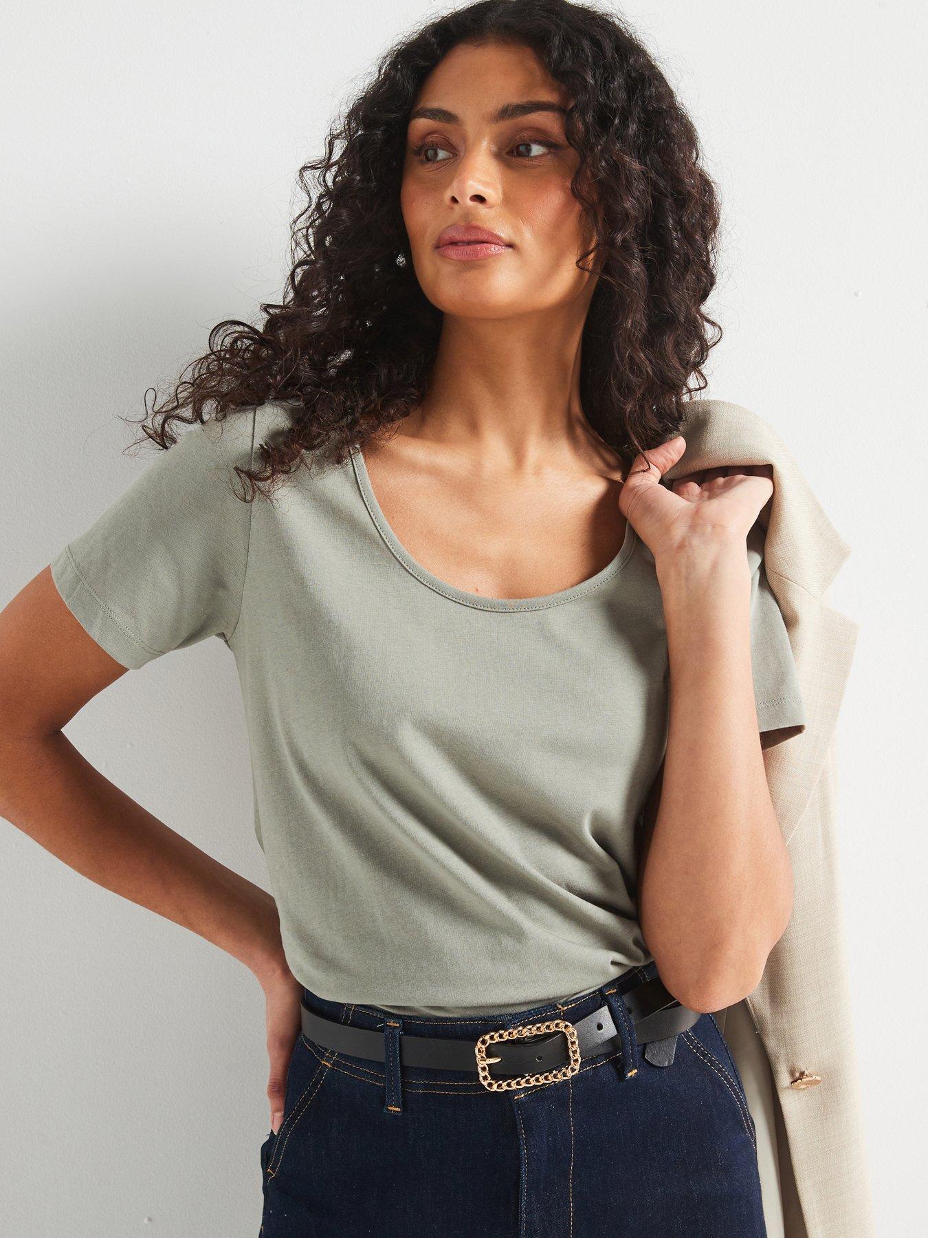 V by Very Essential Scoop Neck Tee - Khaki | Very
