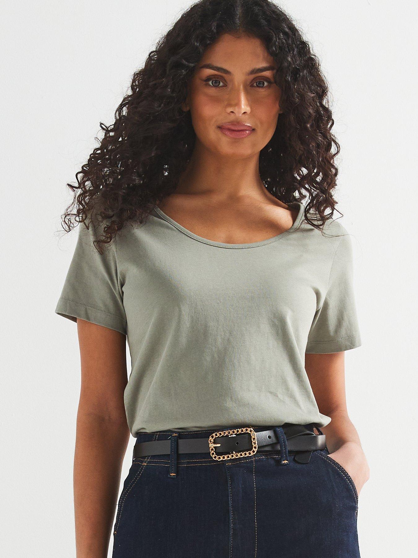 2610195 Khaki Scoop Neck T-Shirt