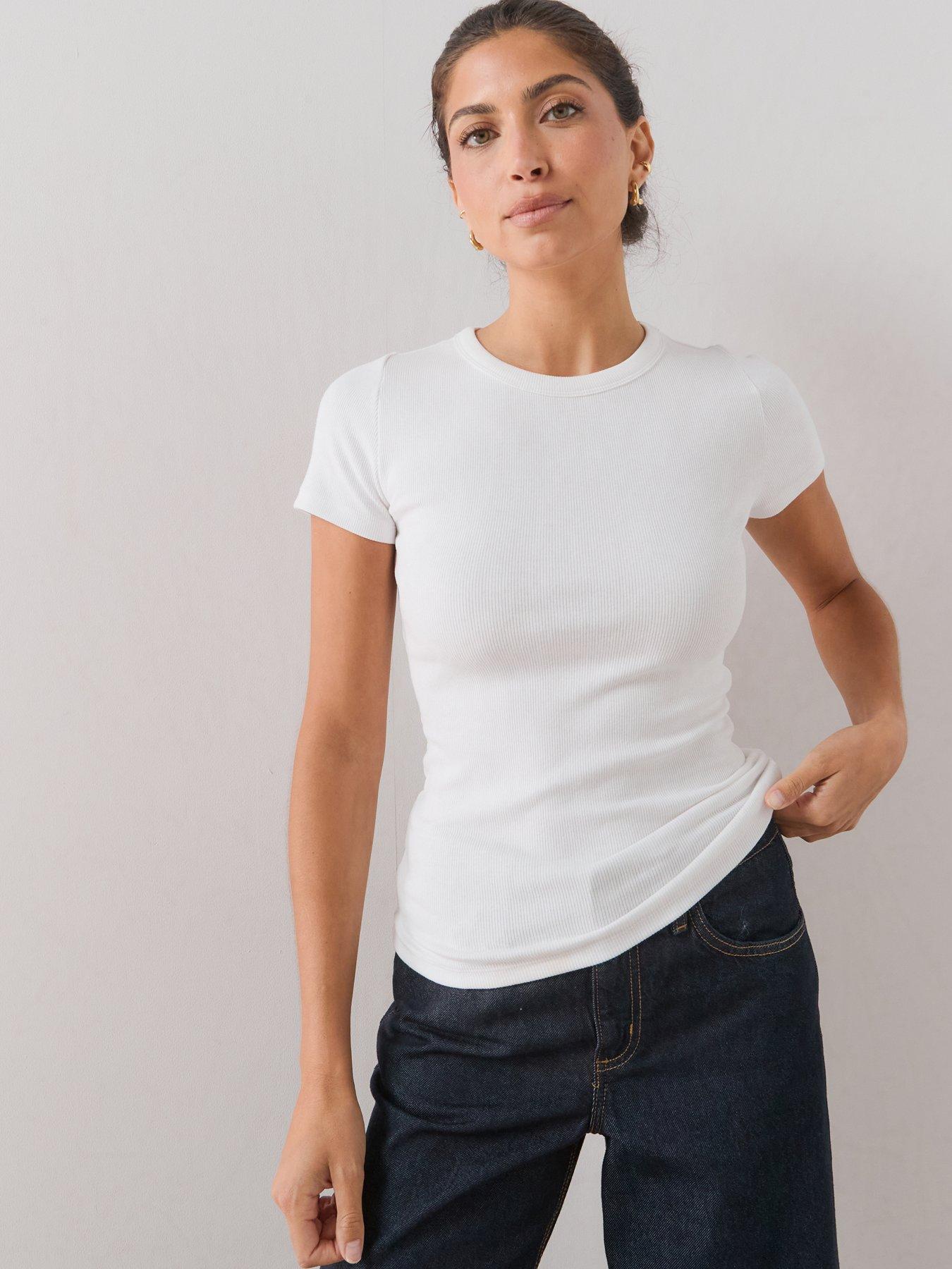 The Very Collection Short Sleeve Rib Crewe Tee - White