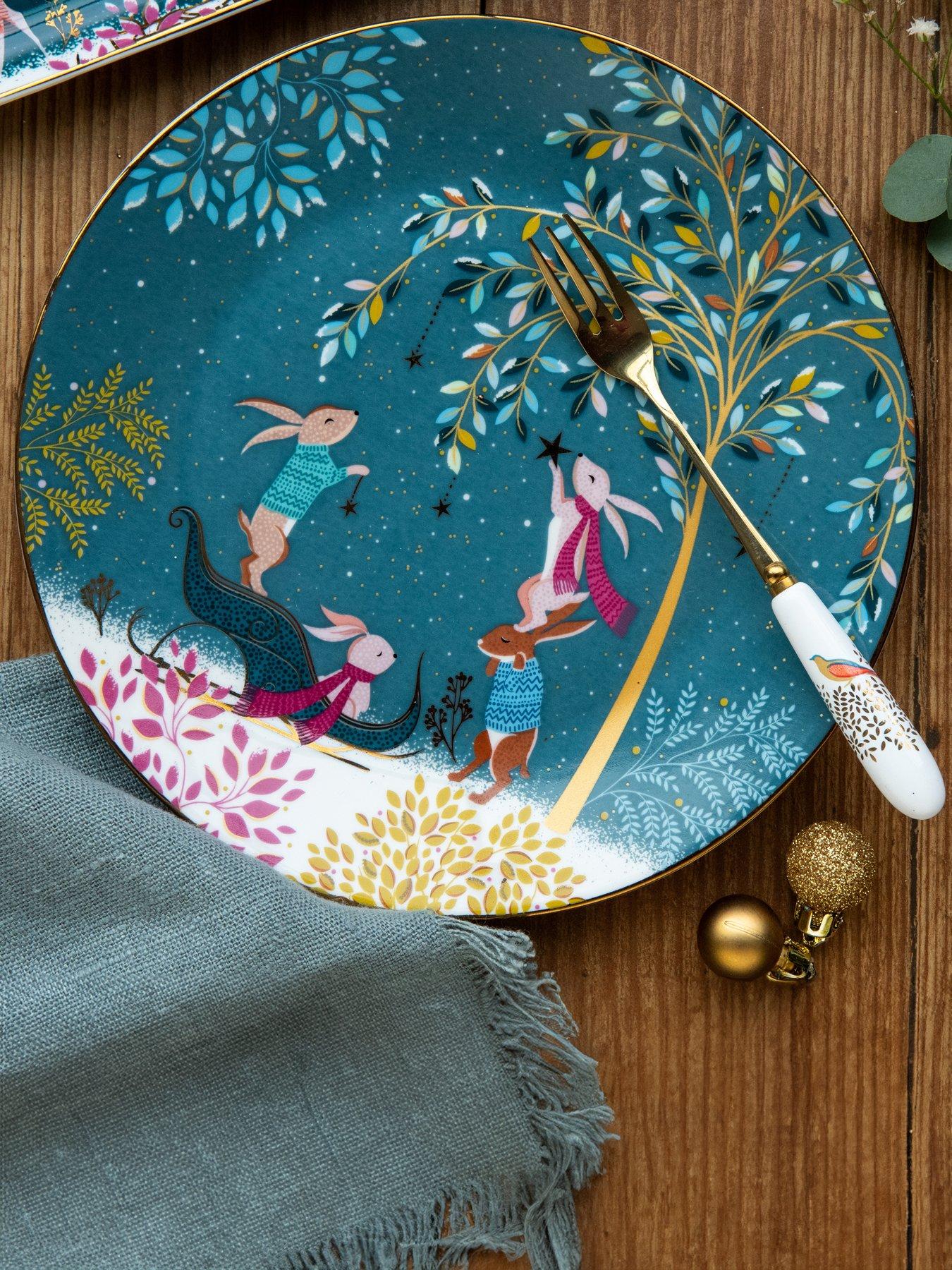 Sara Miller Woodland Tales Set of 4 Cake Plates