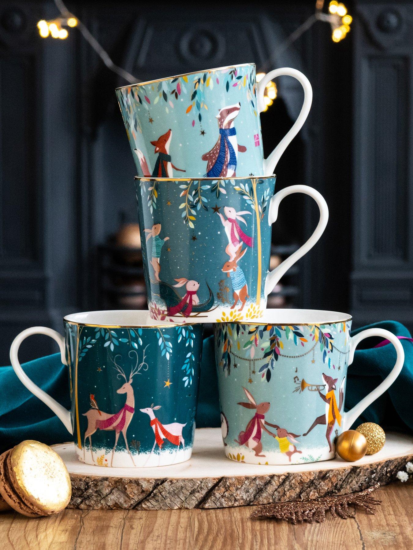 Sara Miller Woodland Tales Set of 4 Mugs