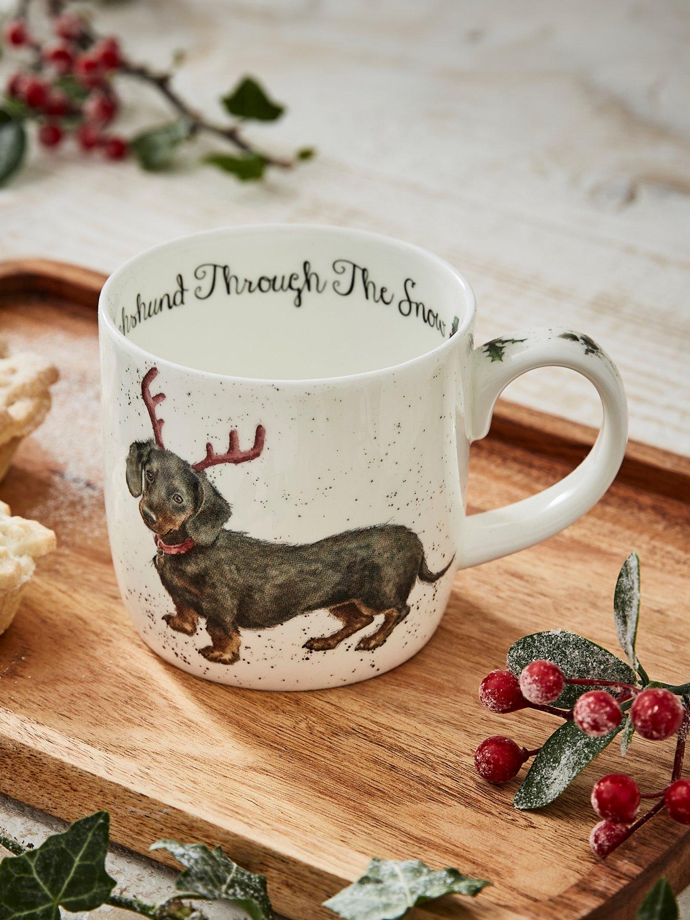 ROYAL WORCESTER Wrendale Dachshund Through The Snow Mug