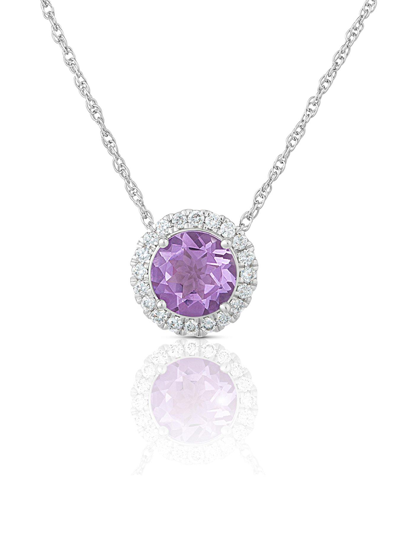 Product photograph of Love Diamond Lavender Amethyst Halo Pendant With D Vvs Lab Grown Diamonds from very.co.uk