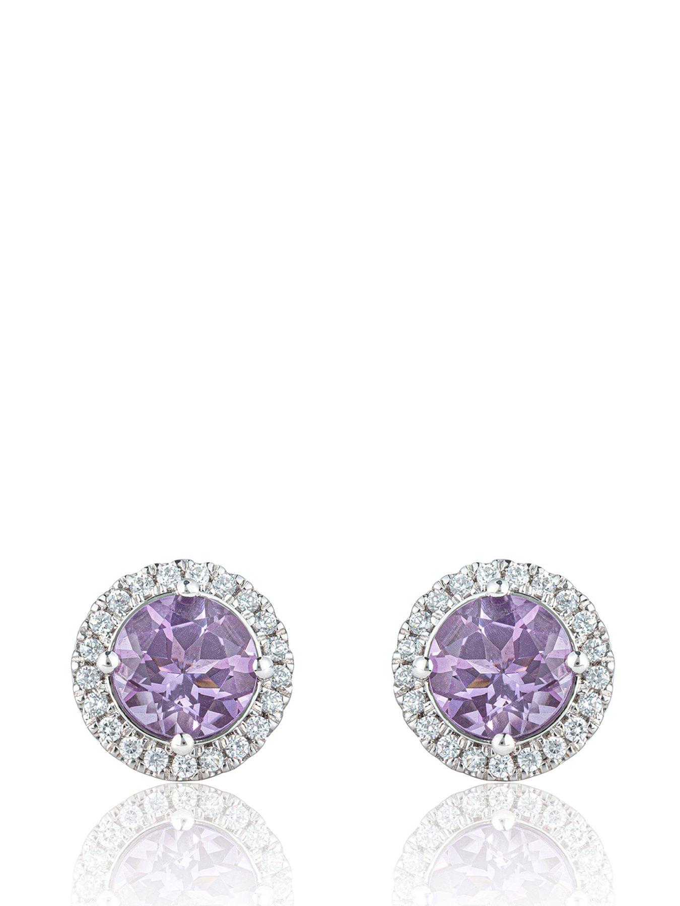 Product photograph of Love Diamond Lavender Amethyst Halo Earrings With D Vvs Lab Grown Diamonds from very.co.uk