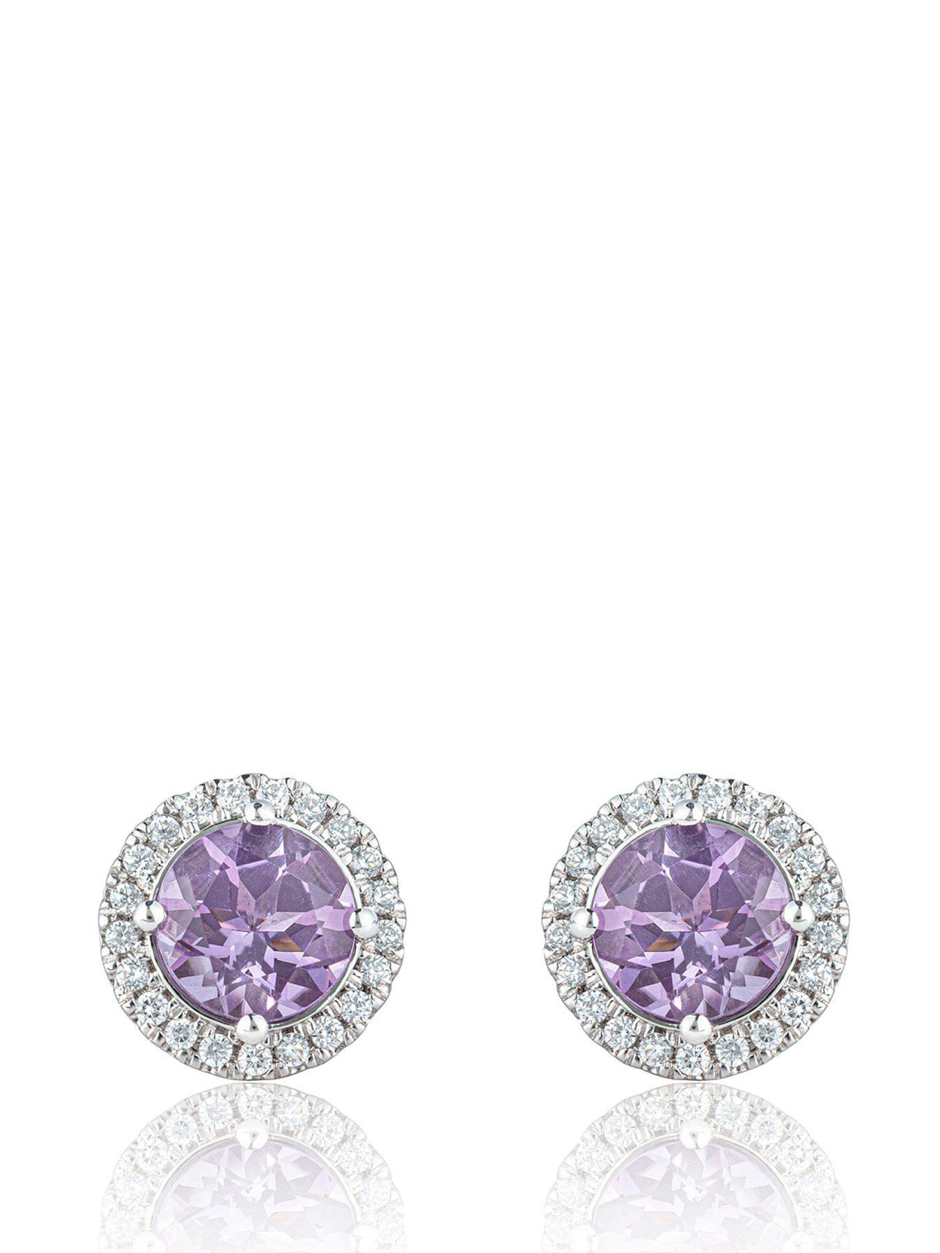 Image 1 of 5 of Love DIAMOND Lavender Amethyst Halo Earrings With D VVS Lab Grown Diamonds
