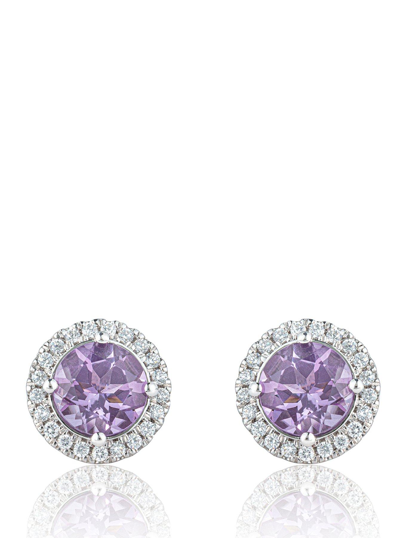 Image 1 of 5 of Love DIAMOND Lavender Amethyst Halo Earrings With D VVS Lab Grown Diamonds