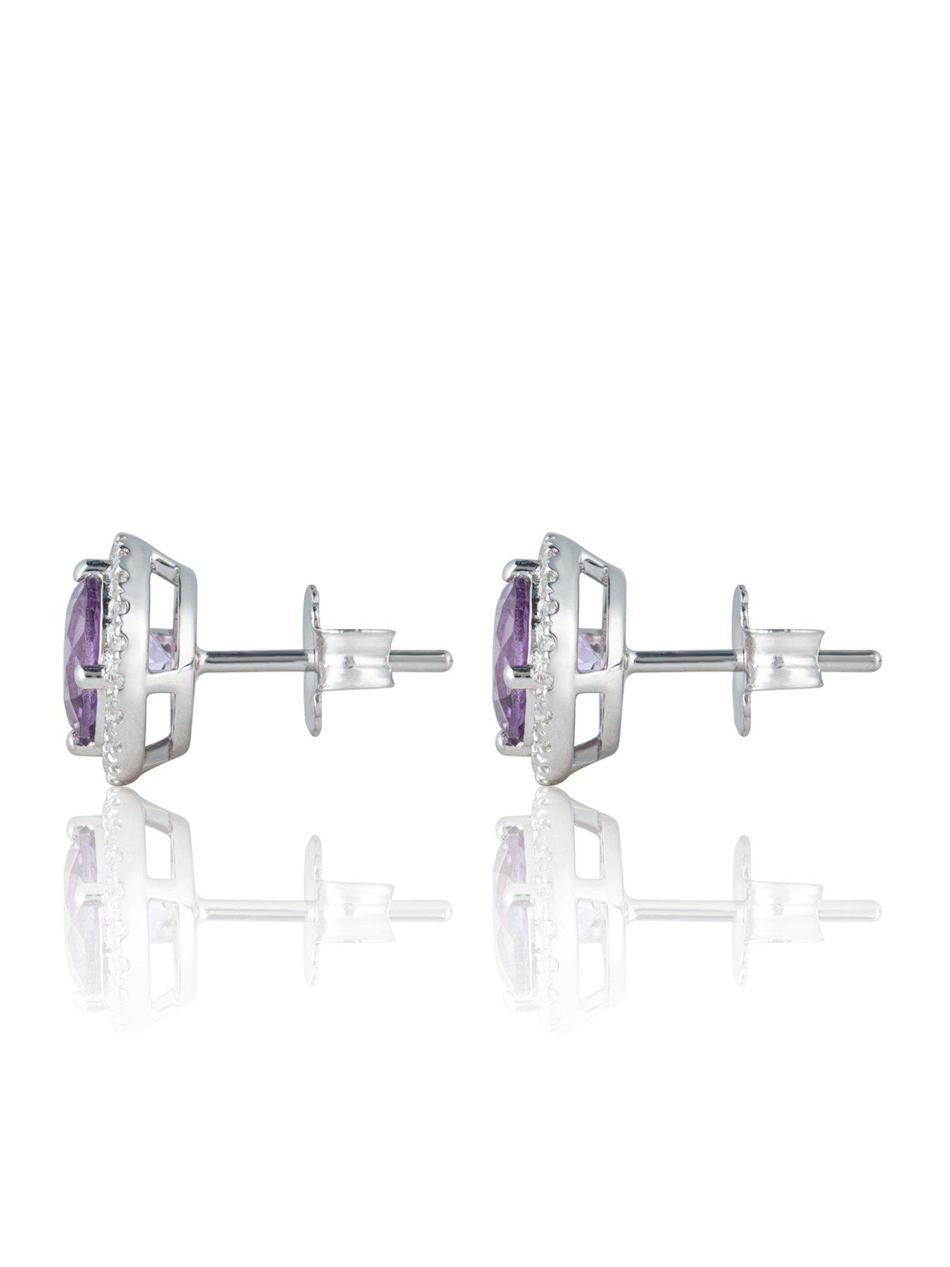 Image 2 of 5 of Love DIAMOND Lavender Amethyst Halo Earrings With D VVS Lab Grown Diamonds