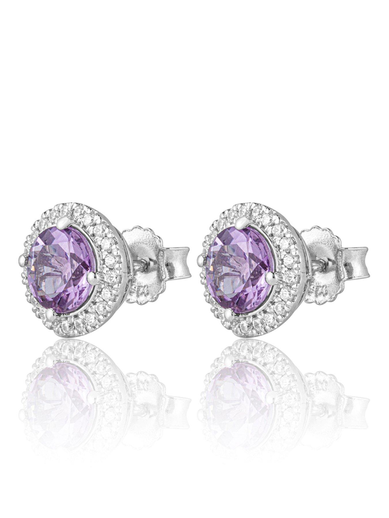 Image 3 of 5 of Love DIAMOND Lavender Amethyst Halo Earrings With D VVS Lab Grown Diamonds