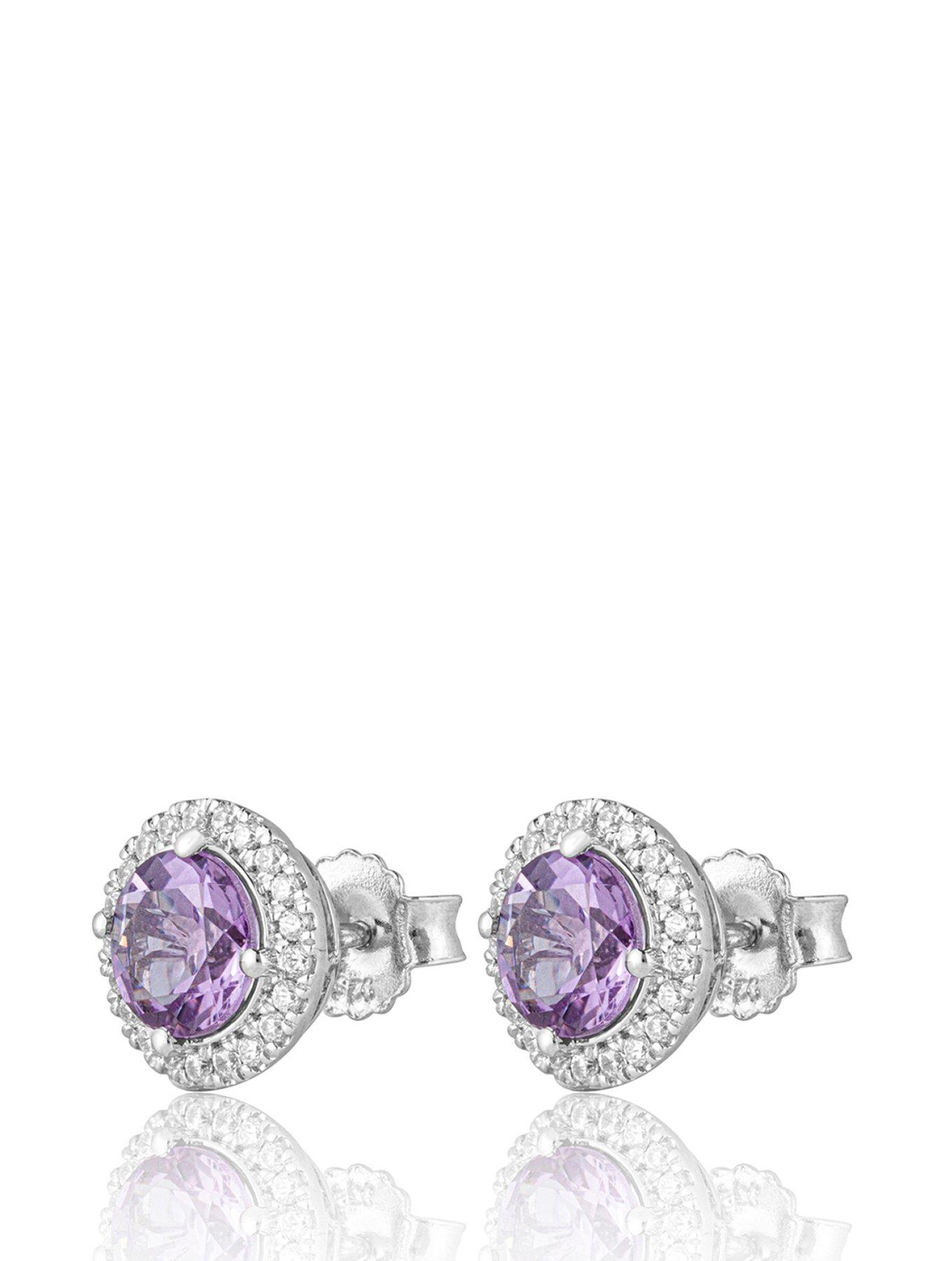 Image 3 of 5 of Love DIAMOND Lavender Amethyst Halo Earrings With D VVS Lab Grown Diamonds