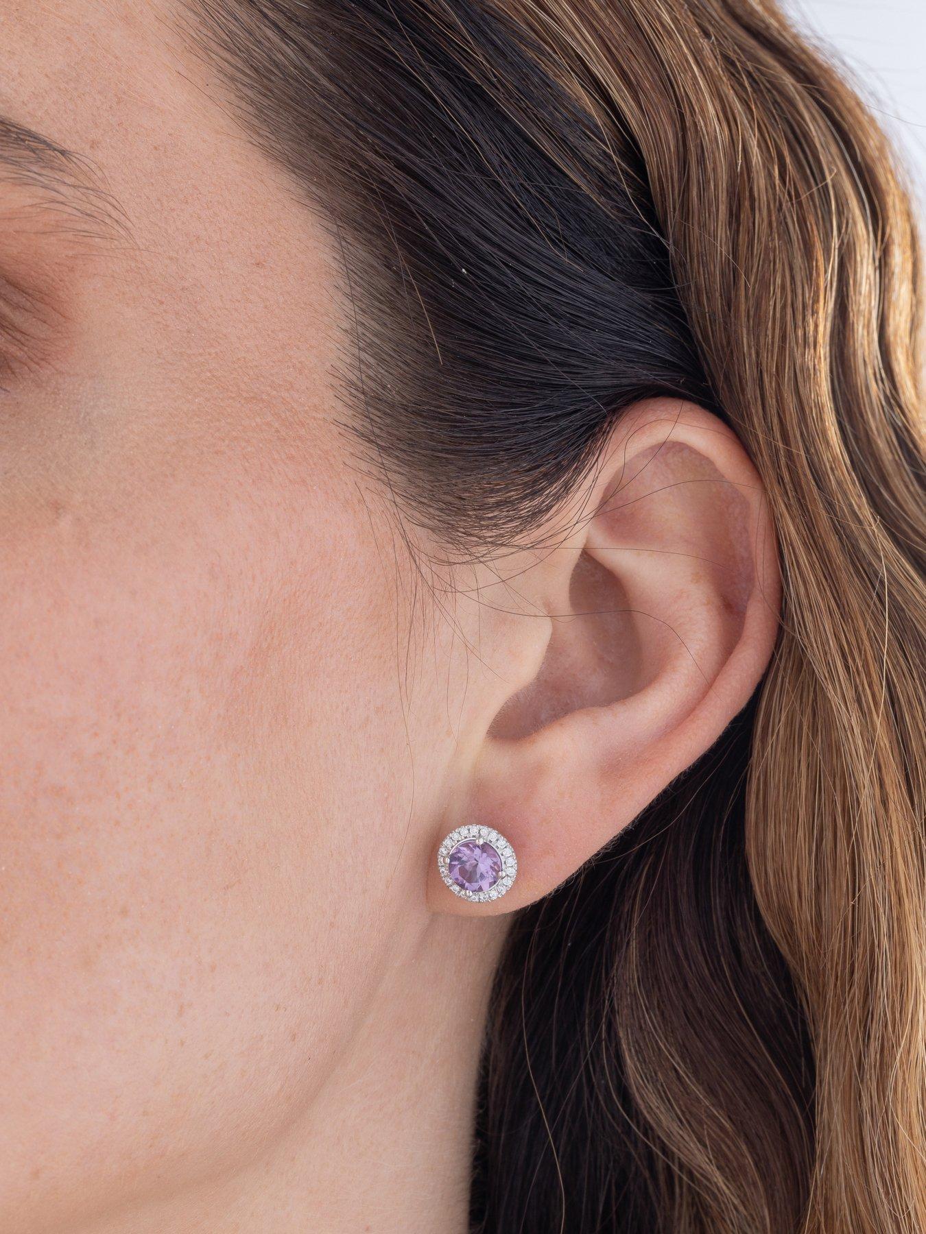 Image 4 of 5 of Love DIAMOND Lavender Amethyst Halo Earrings With D VVS Lab Grown Diamonds