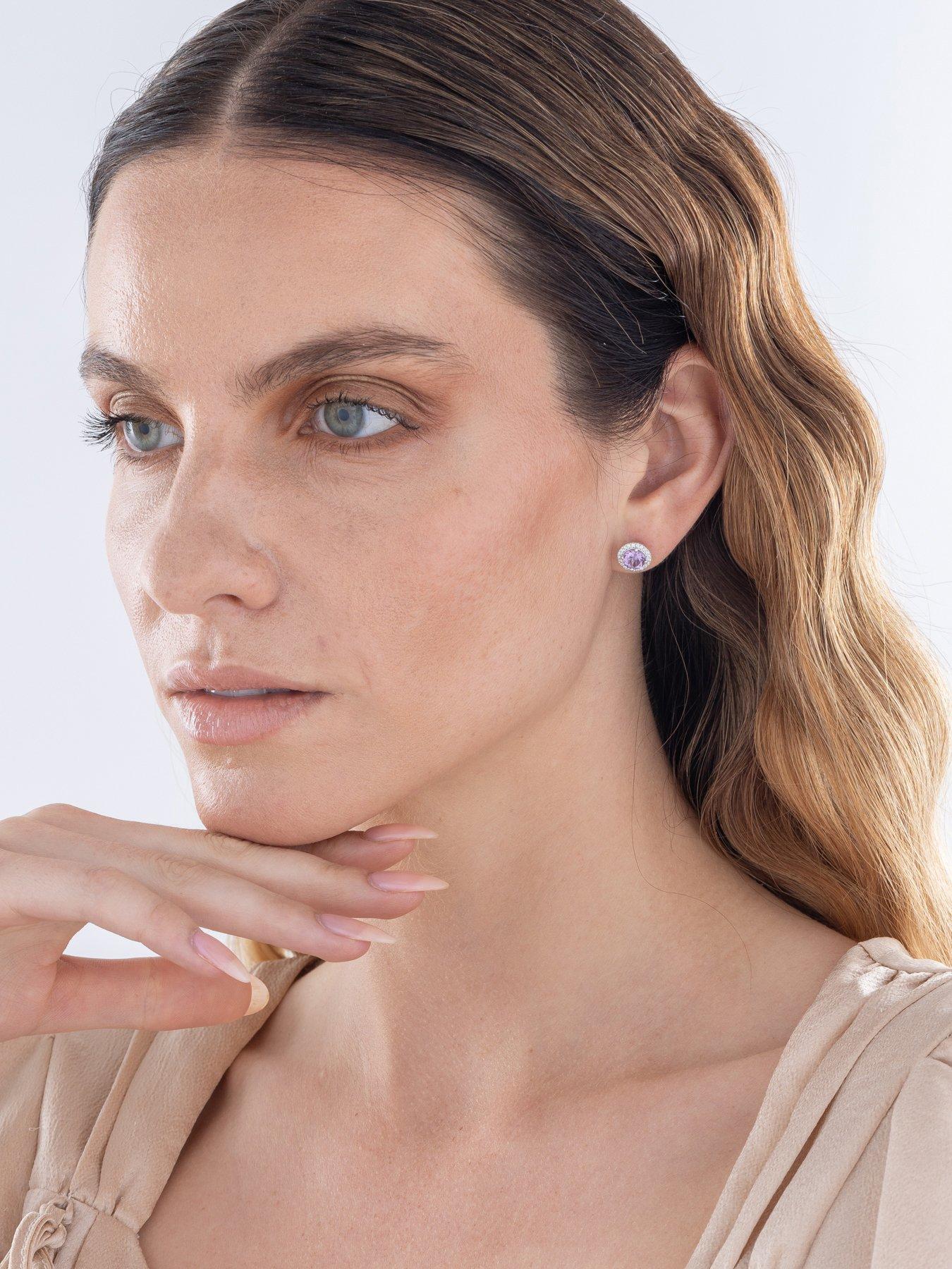 Image 5 of 5 of Love DIAMOND Lavender Amethyst Halo Earrings With D VVS Lab Grown Diamonds