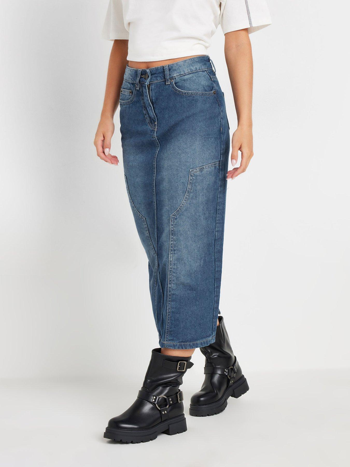 PixieGirl Petite Panel Midi Denim Skirt