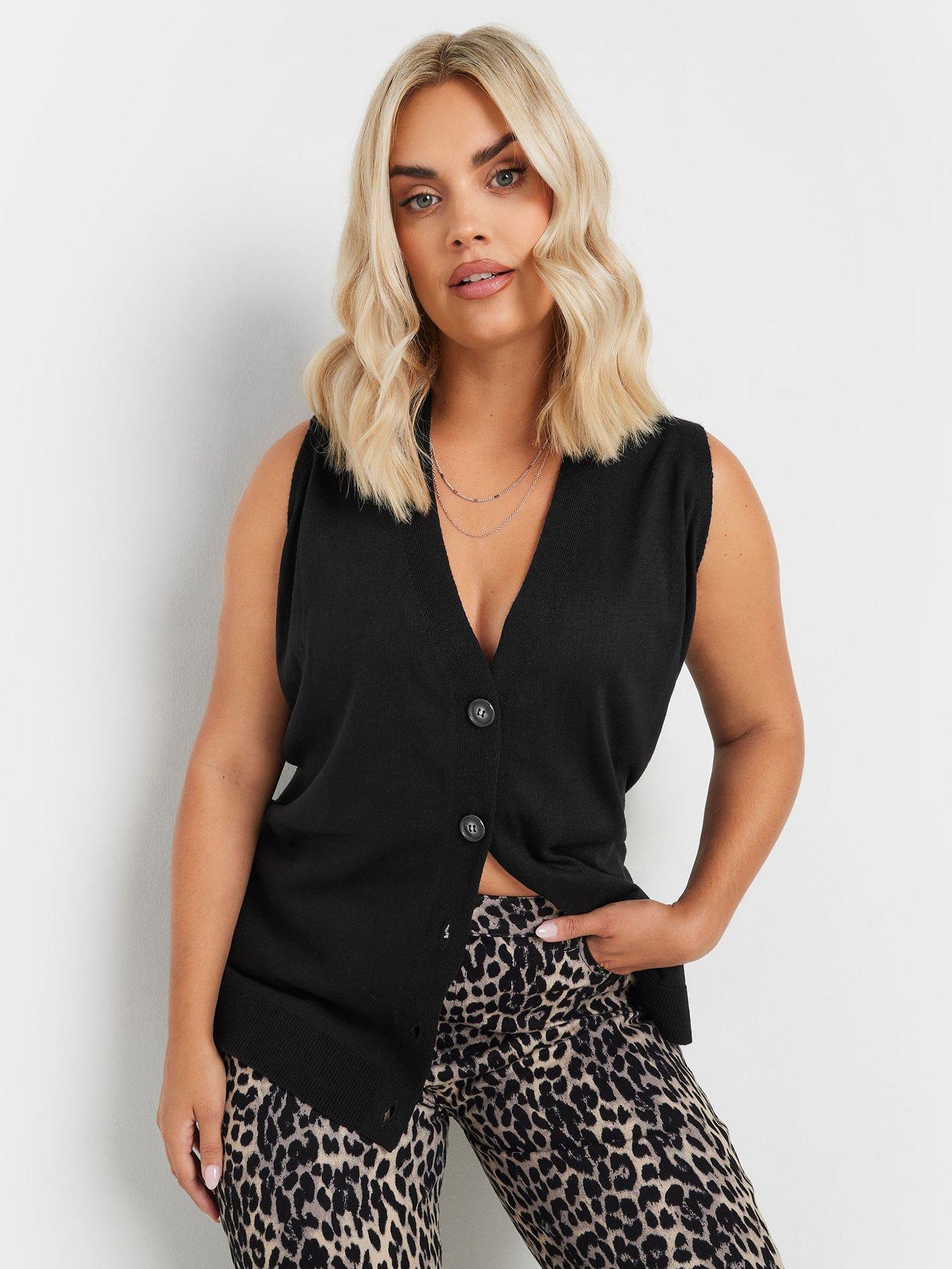 Image 1 of 5 of Yours Curve Knitted Button Vest - Black